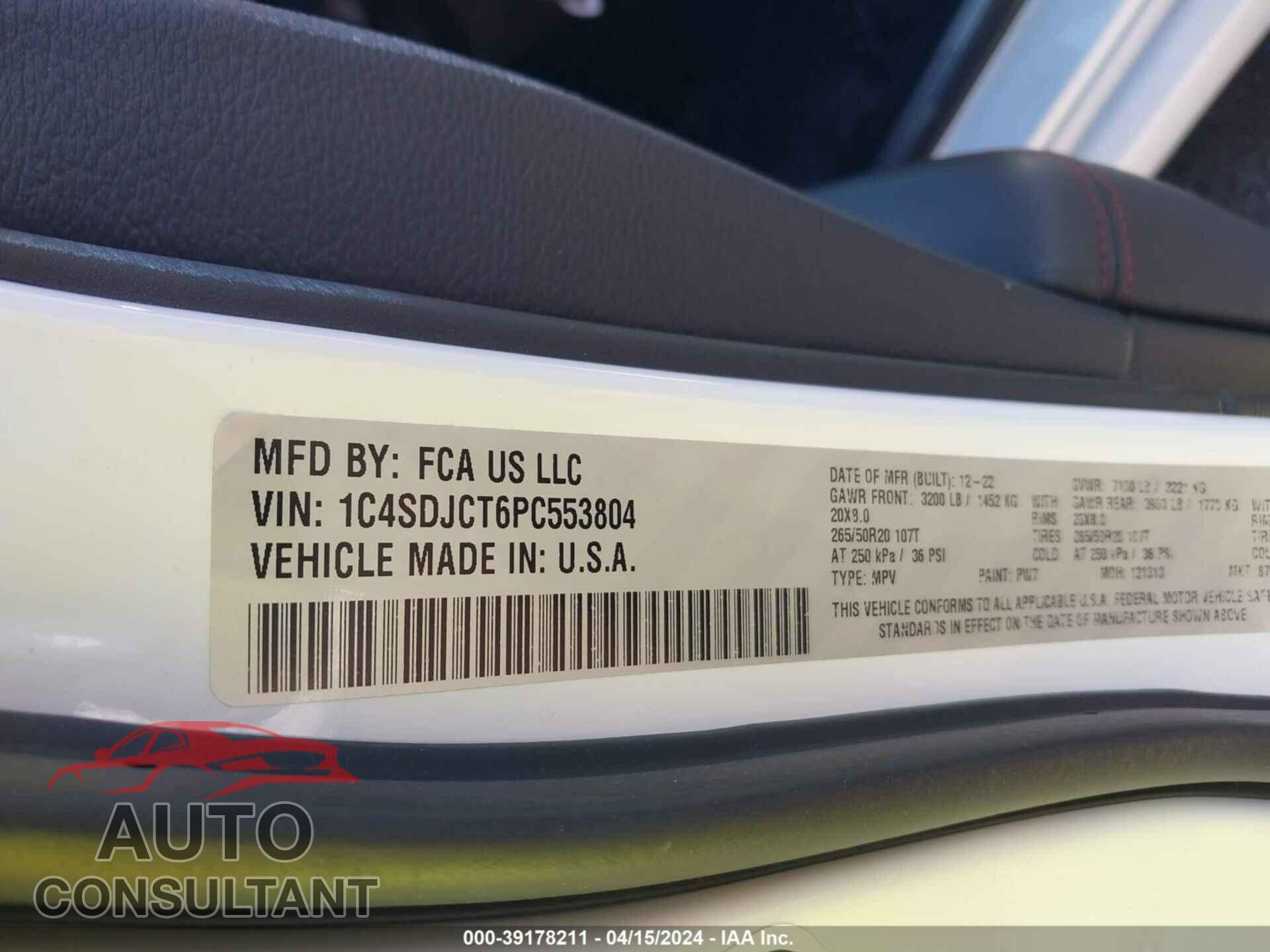 DODGE DURANGO 2023 - 1C4SDJCT6PC553804