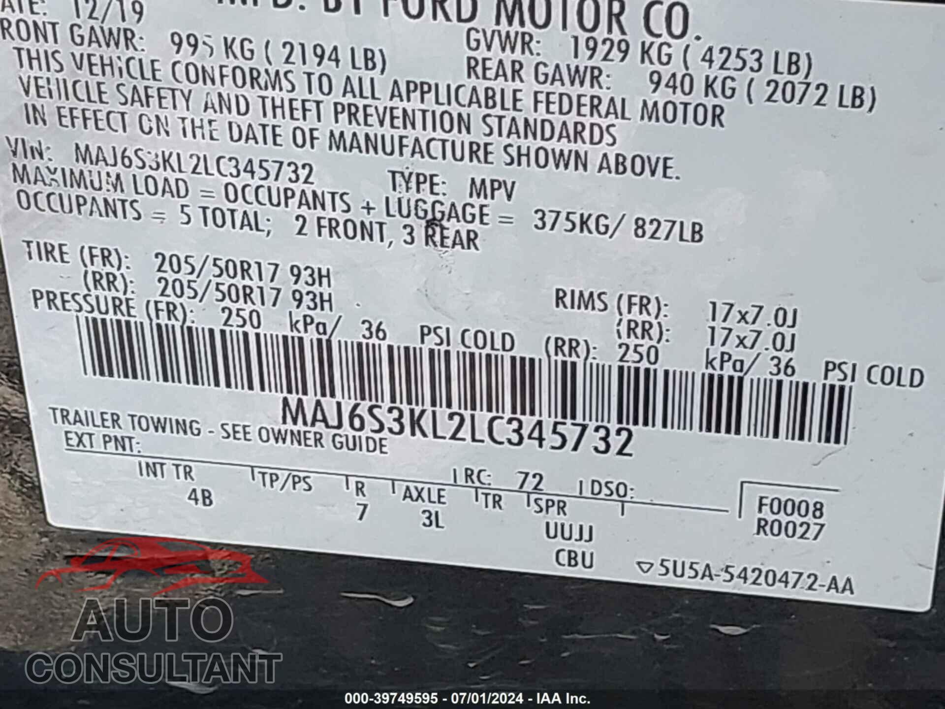 FORD ECOSPORT 2020 - MAJ6S3KL2LC345732