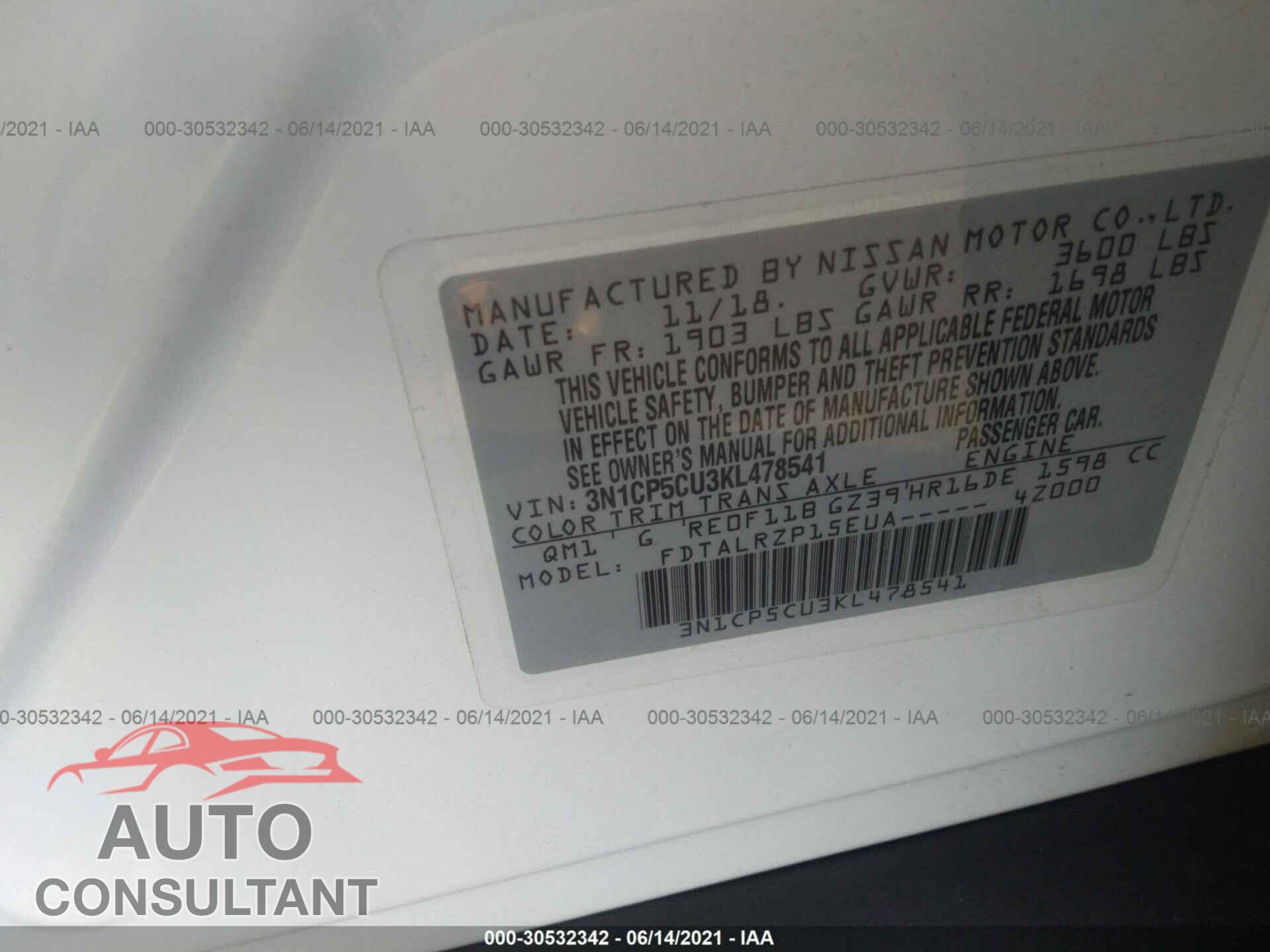 NISSAN KICKS 2019 - 3N1CP5CU3KL478541