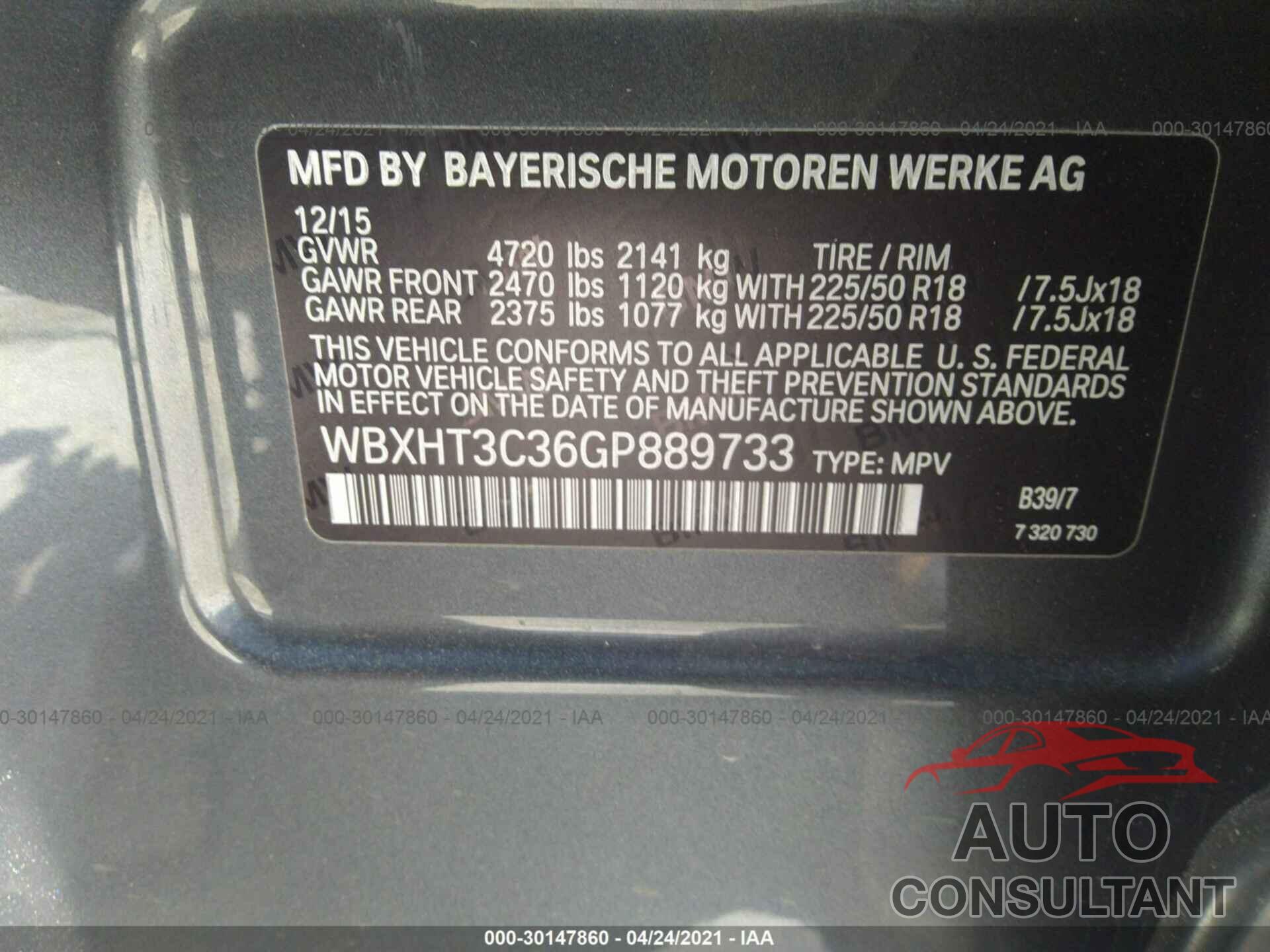 BMW X1 2016 - WBXHT3C36GP889733