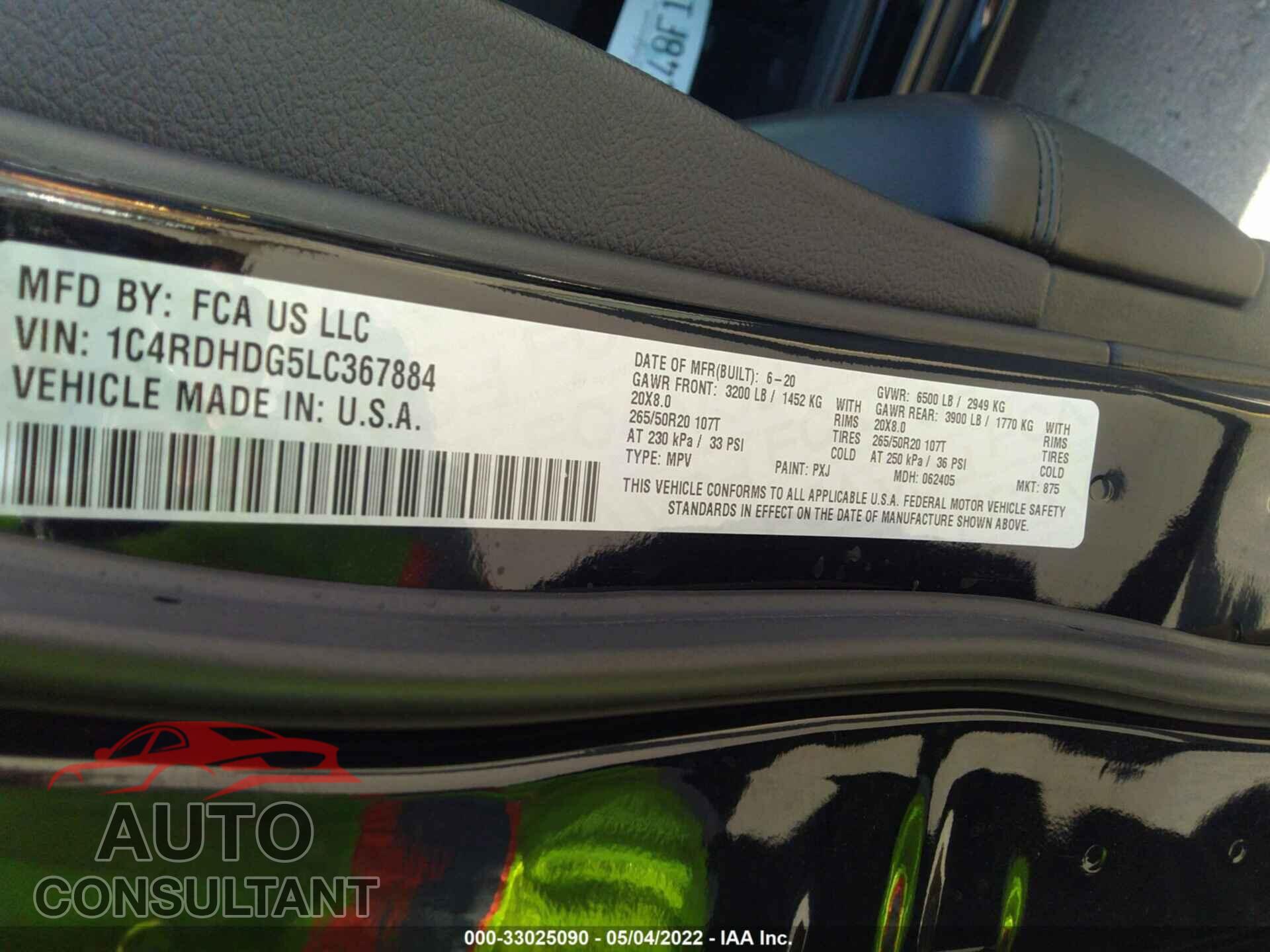 DODGE DURANGO 2020 - 1C4RDHDG5LC367884