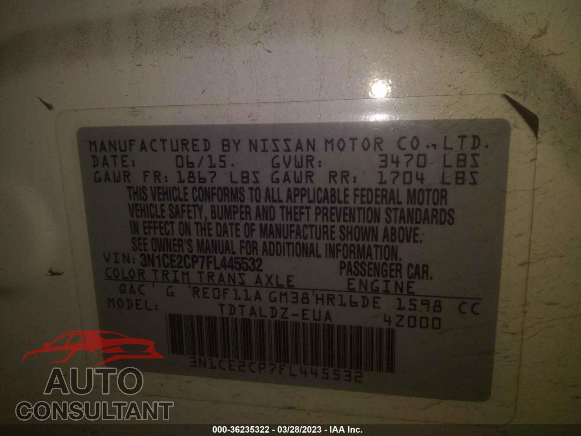 NISSAN VERSA NOTE 2015 - 3N1CE2CP7FL445532
