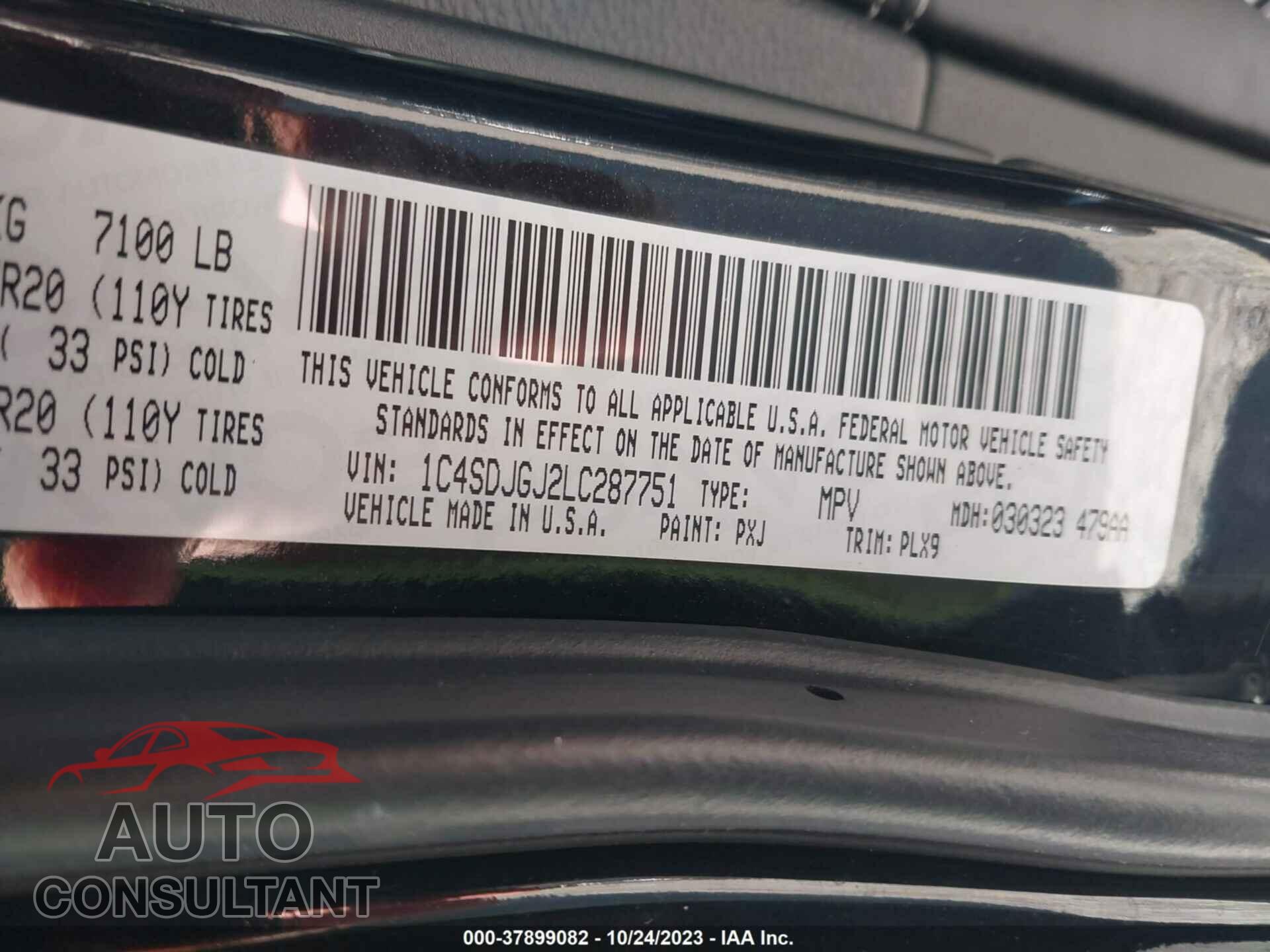 DODGE DURANGO 2020 - 1C4SDJGJ2LC287751