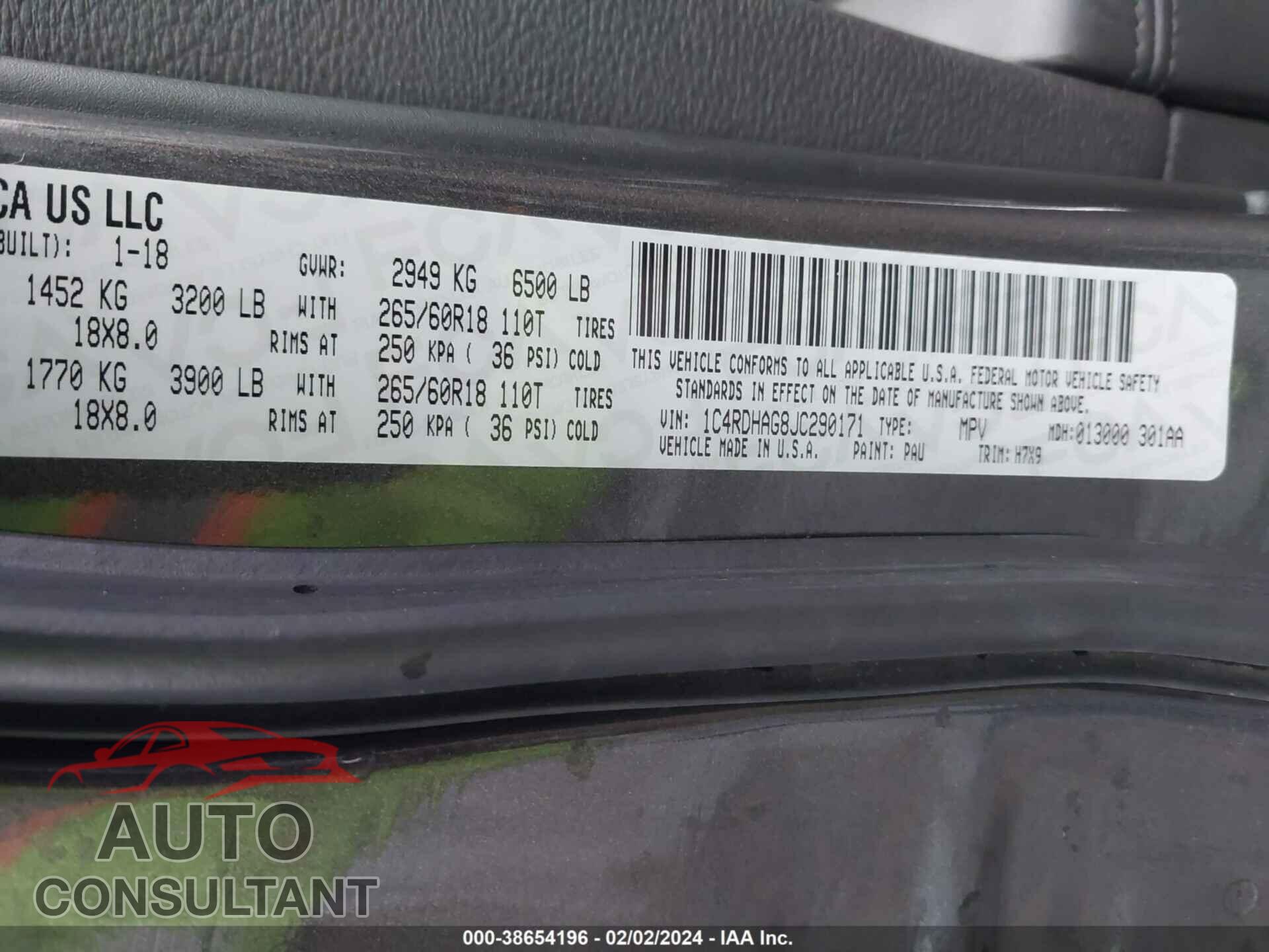DODGE DURANGO 2018 - 1C4RDHAG8JC290171