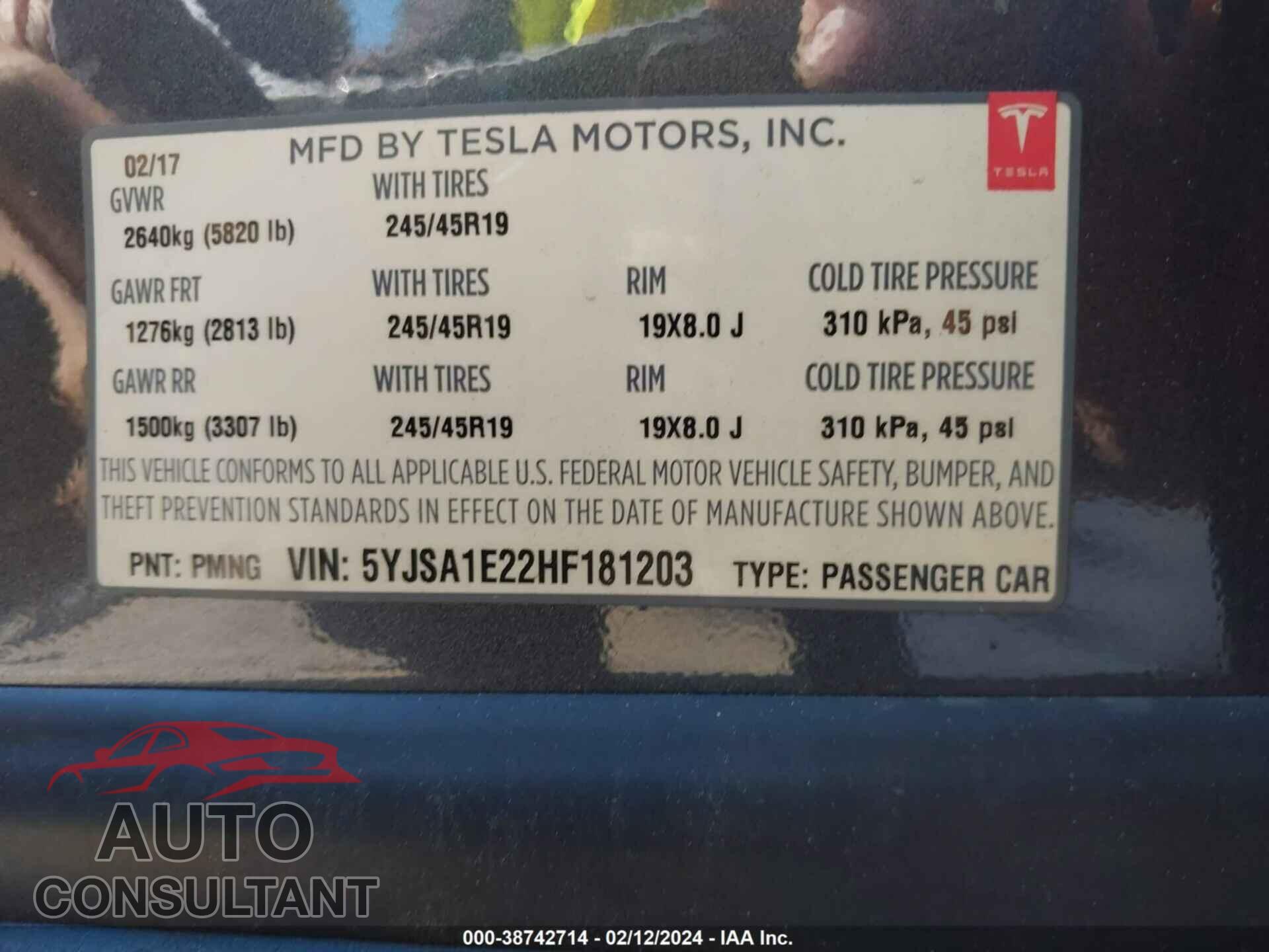 TESLA MODEL S 2017 - 5YJSA1E22HF181203