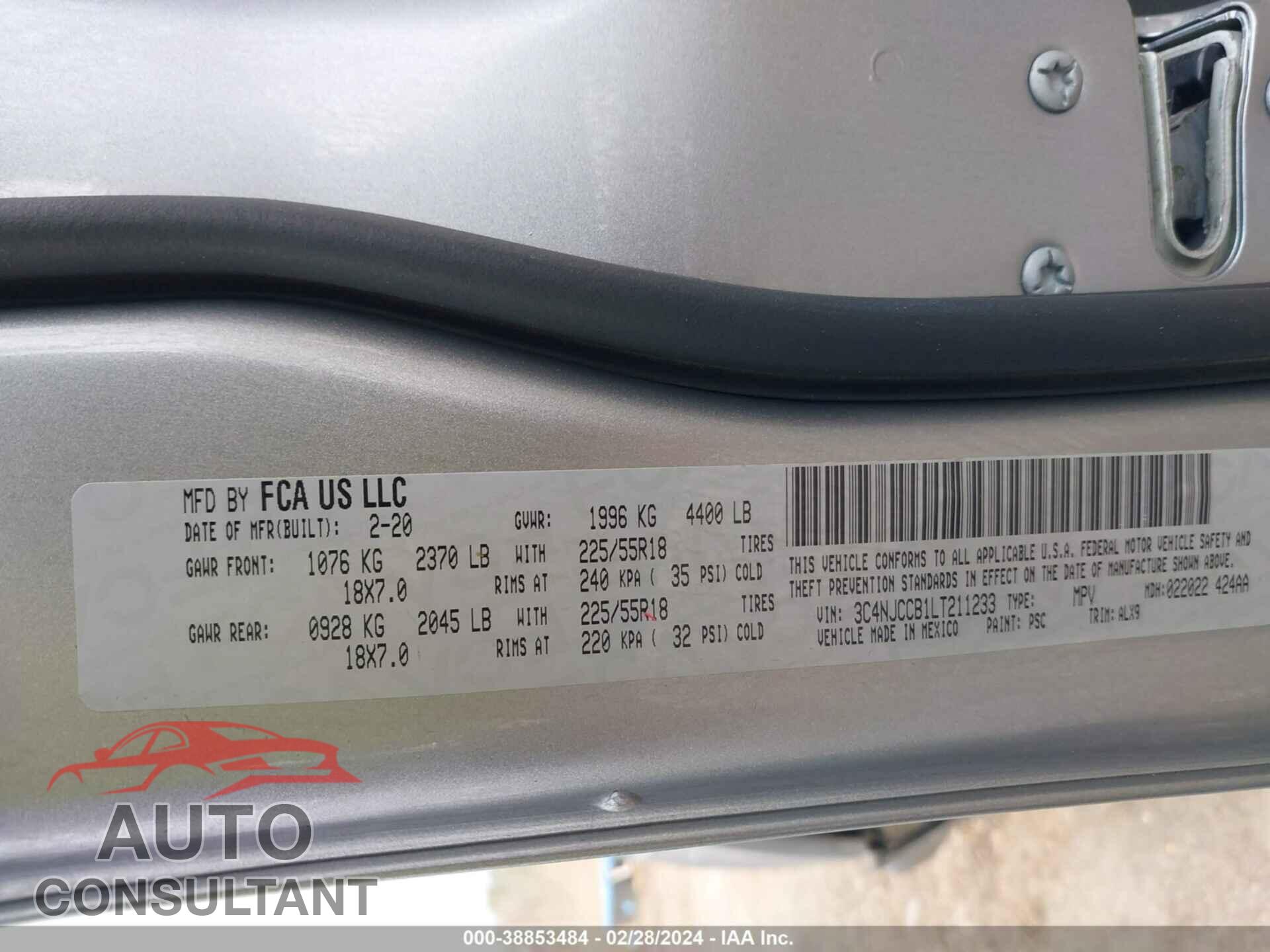 JEEP COMPASS 2020 - 3C4NJCCB1LT211233
