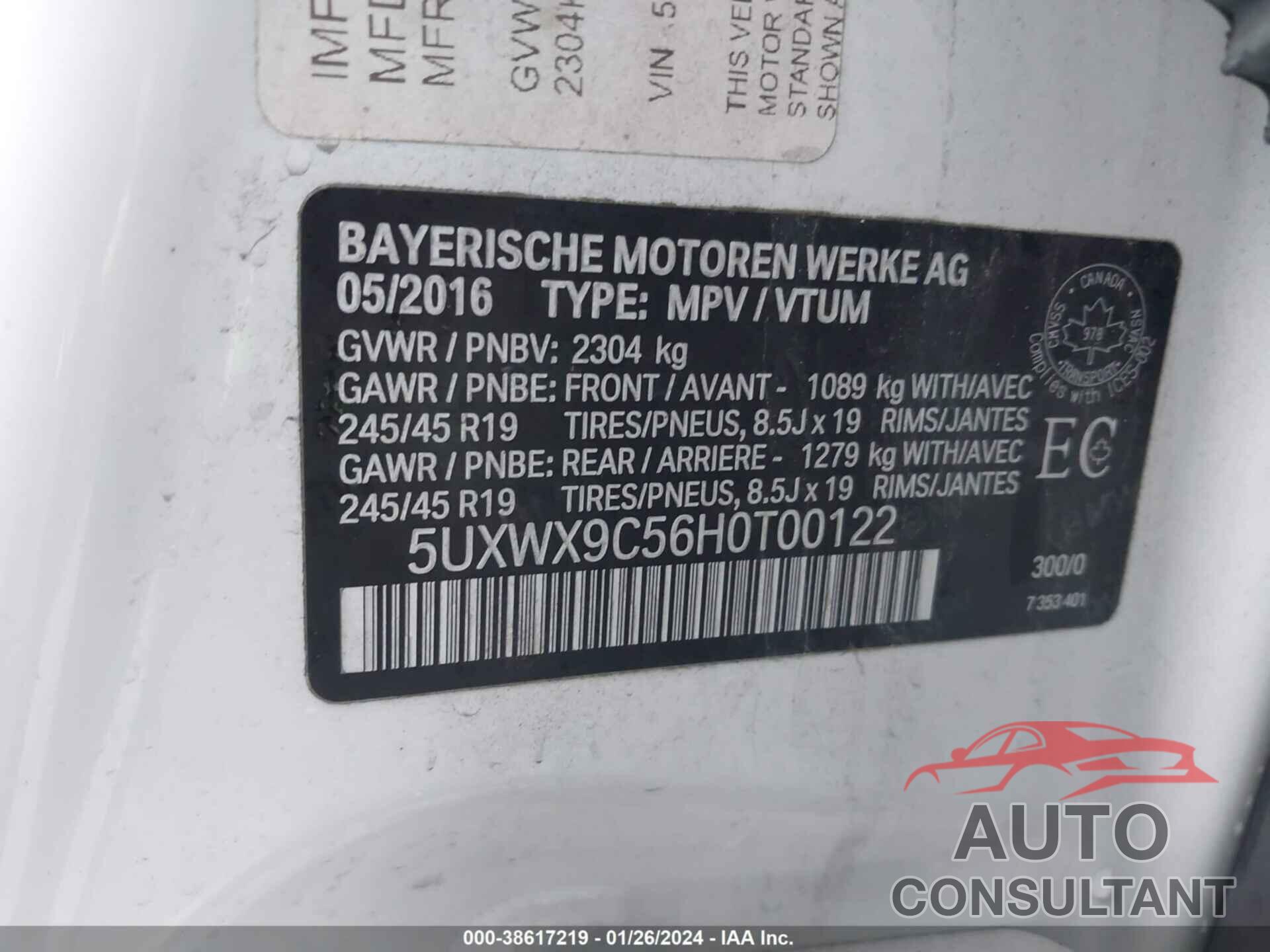BMW X3 2017 - 5UXWX9C56H0T00122