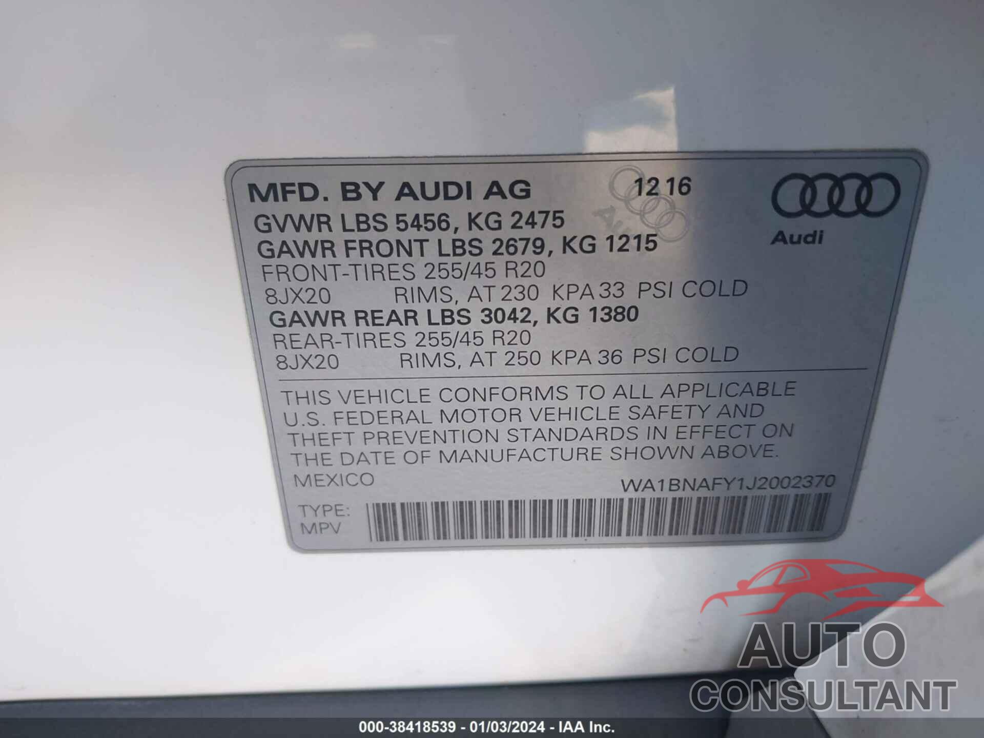 AUDI Q5 2018 - WA1BNAFY1J2002370