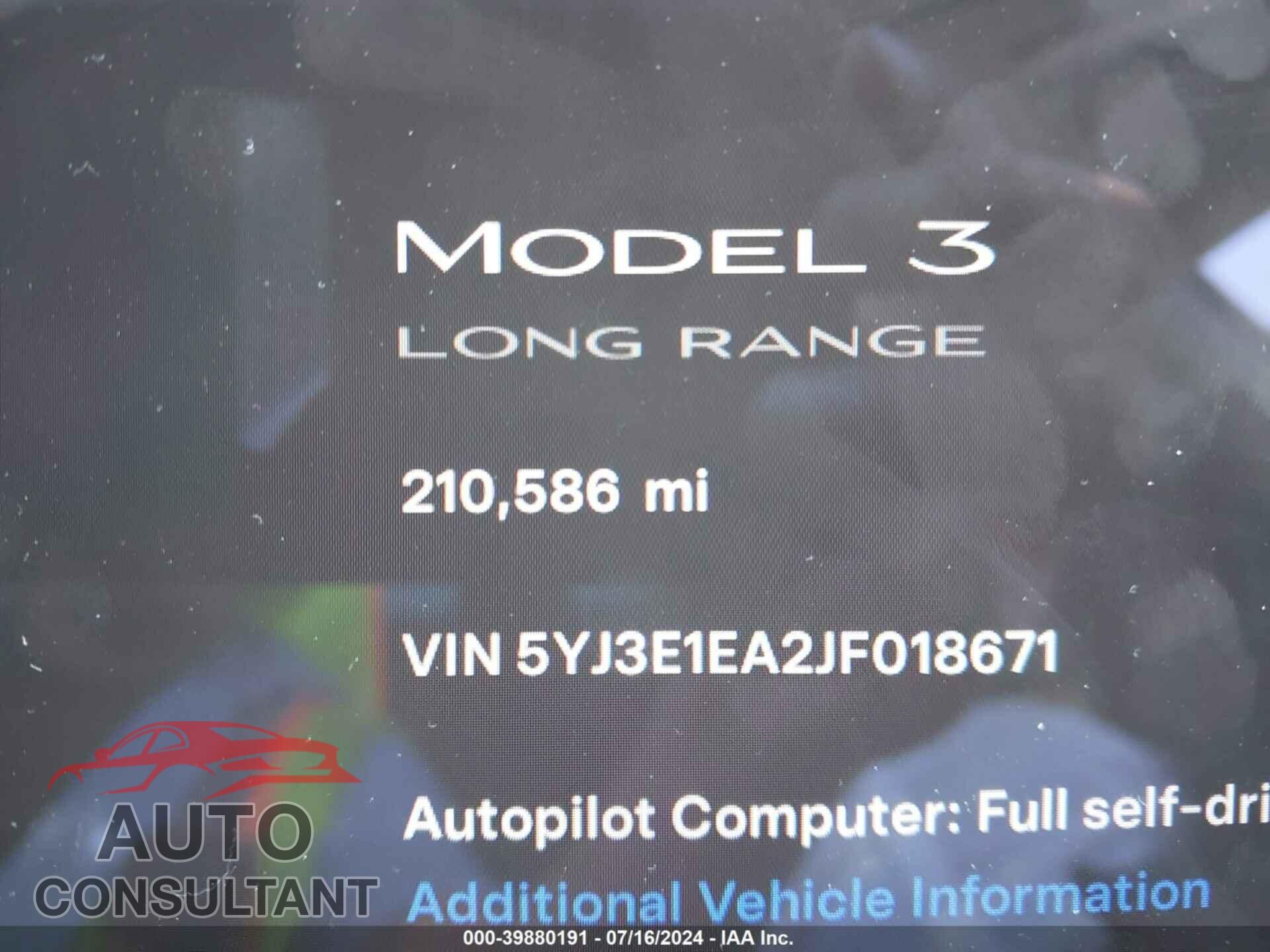 TESLA MODEL 3 2018 - 5YJ3E1EA2JF018671