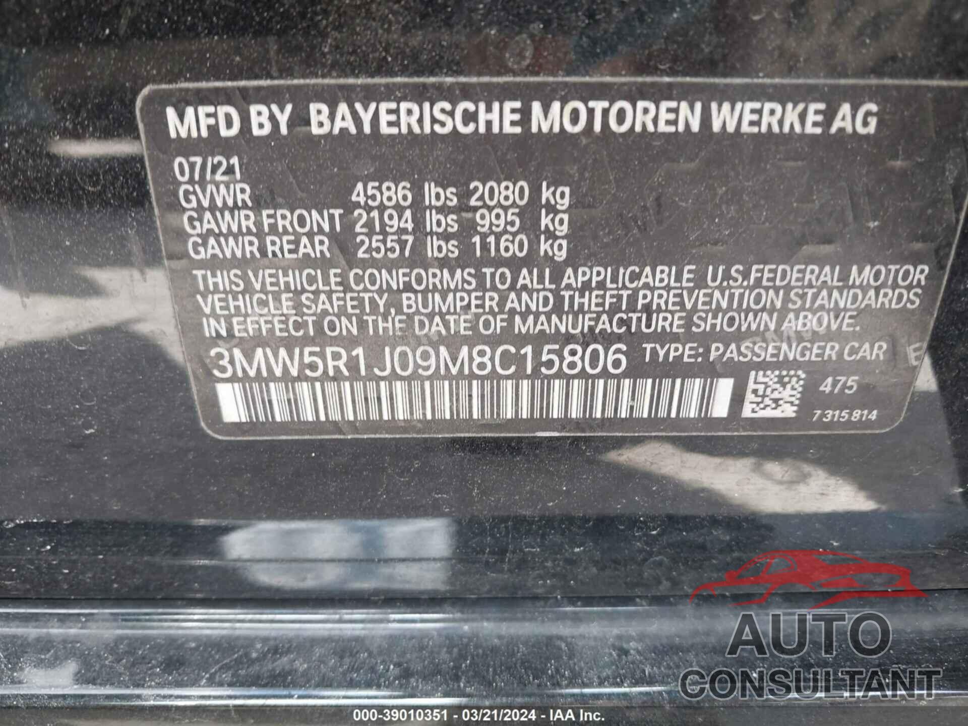 BMW 330I 2021 - 3MW5R1J09M8C15806