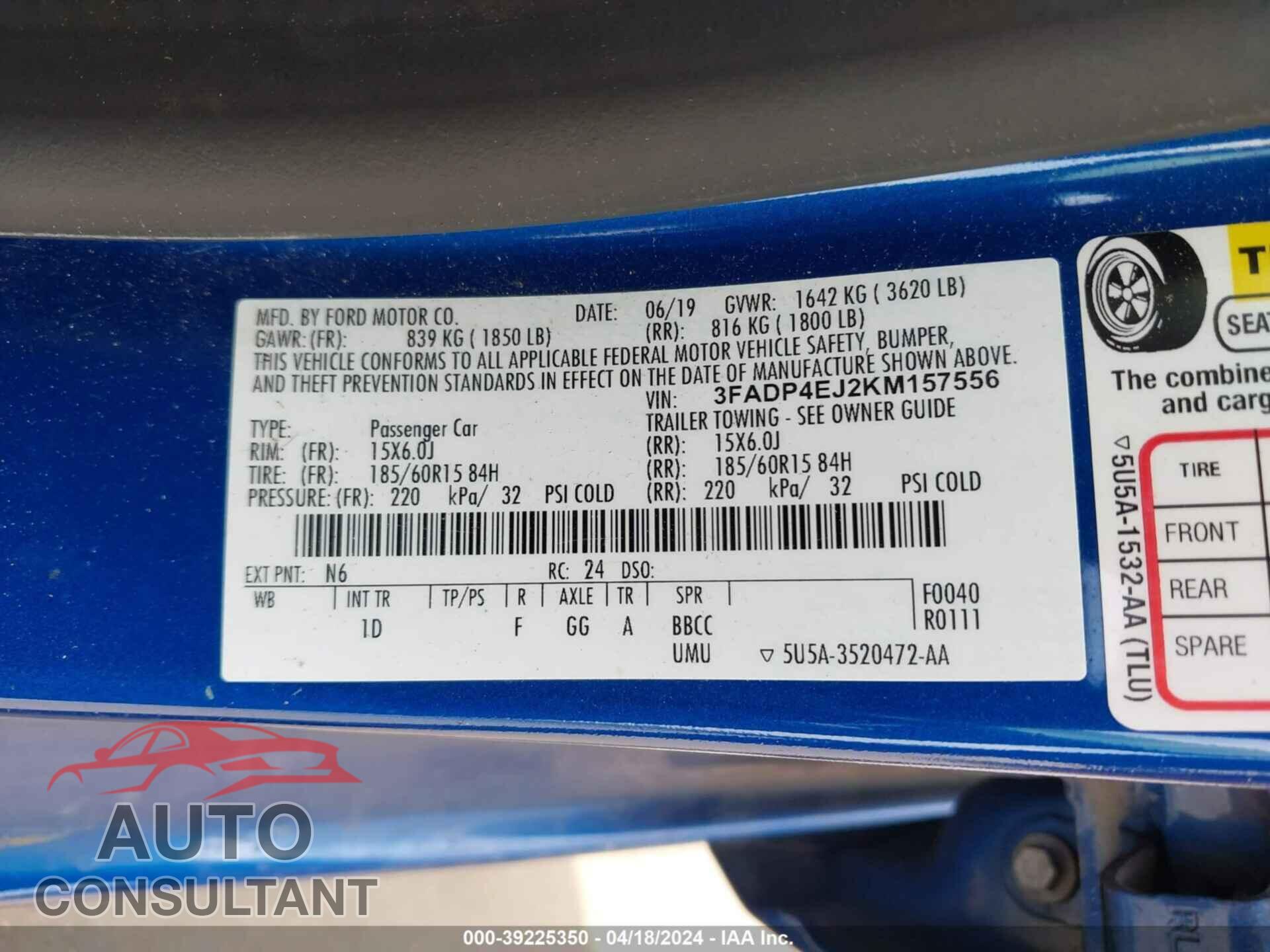 FORD FIESTA 2019 - 3FADP4EJ2KM157556