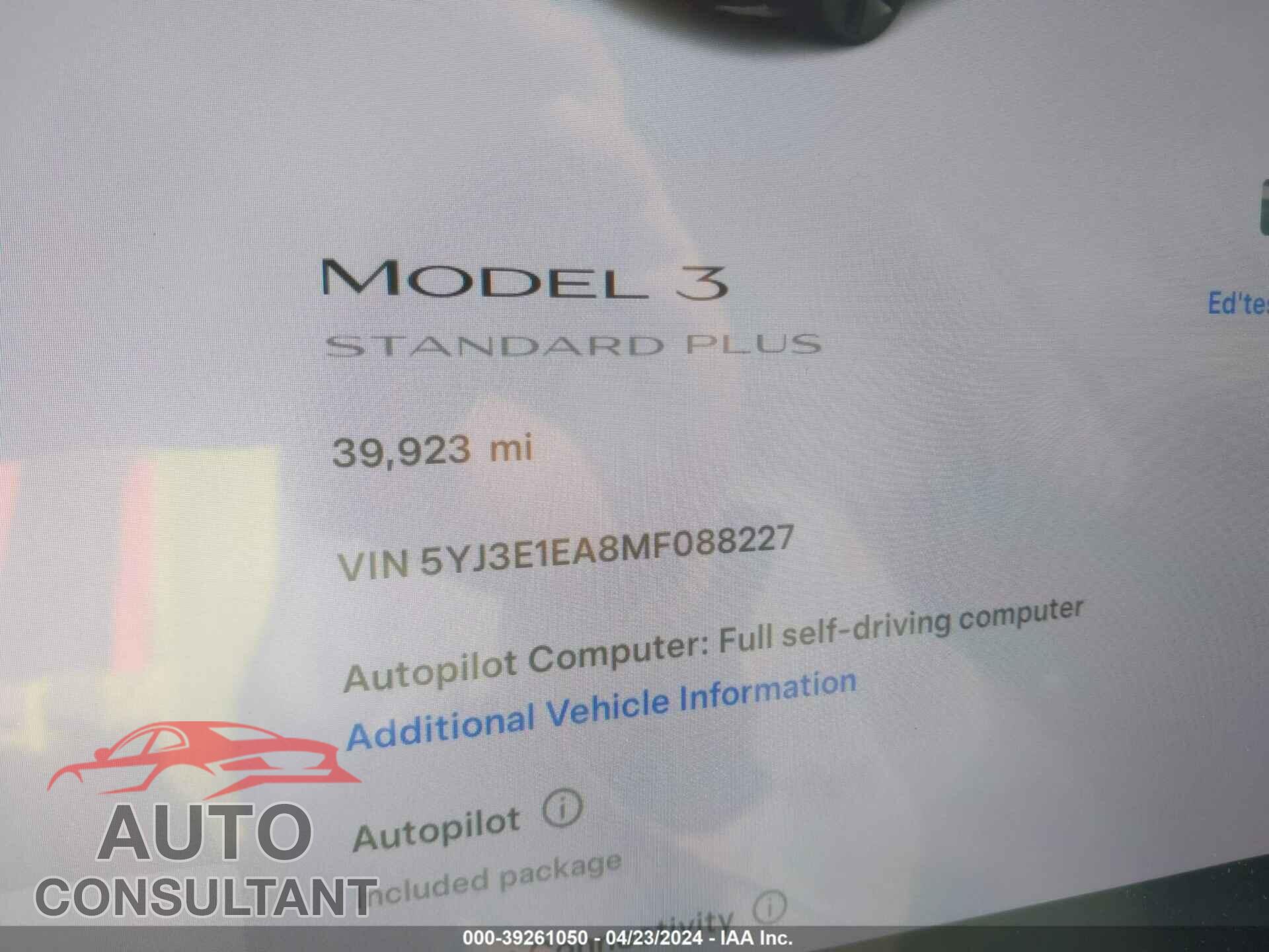 TESLA MODEL 3 2021 - 5YJ3E1EA8MF088227