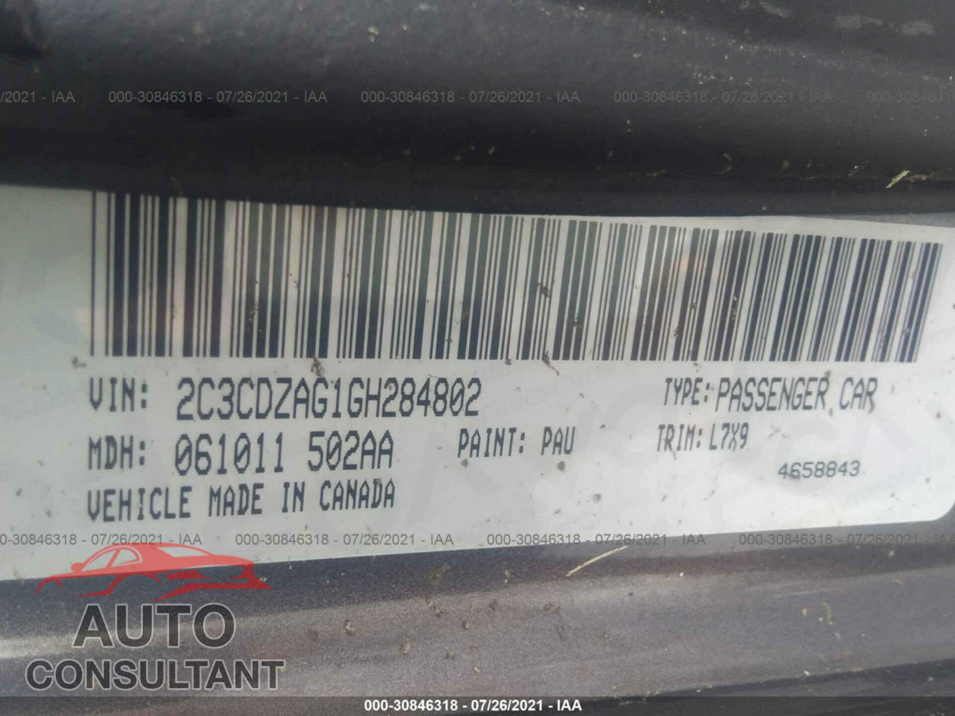 DODGE CHALLENGER 2016 - 2C3CDZAG1GH284802