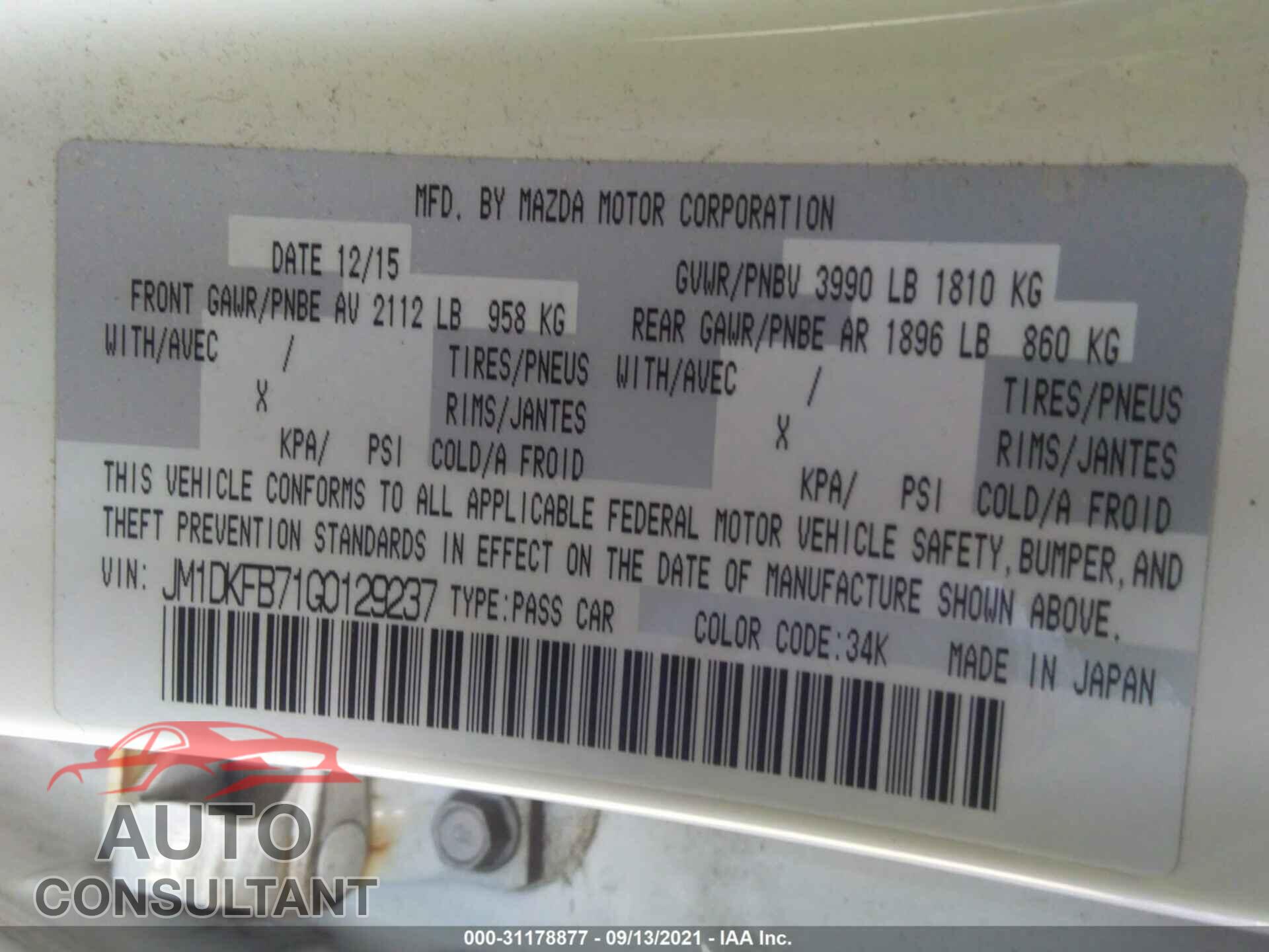 MAZDA CX-3 2016 - JM1DKFB71G0129237