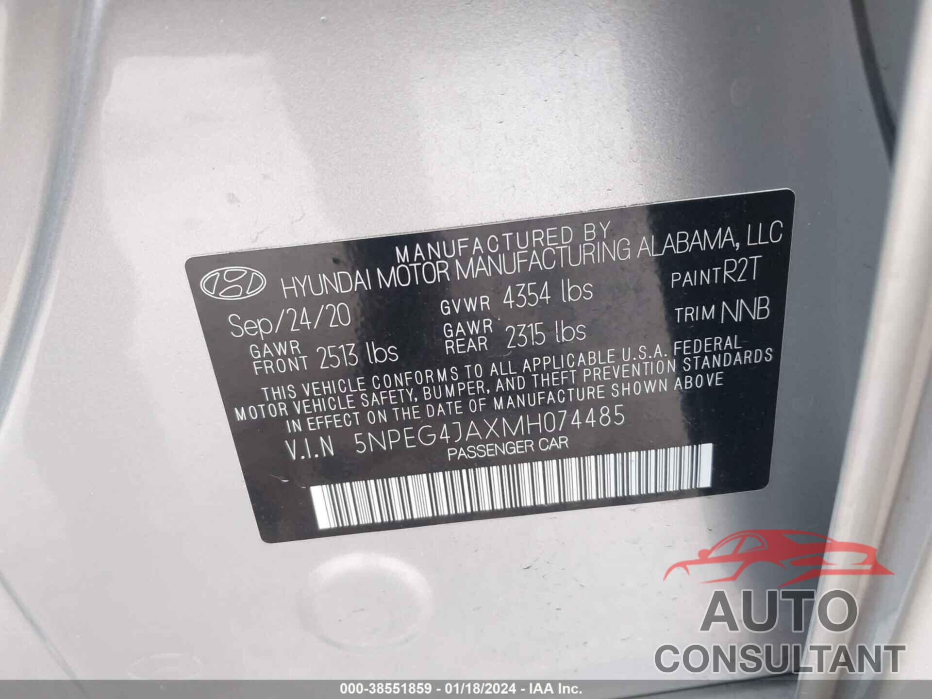 HYUNDAI SONATA 2021 - 5NPEG4JAXMH074485