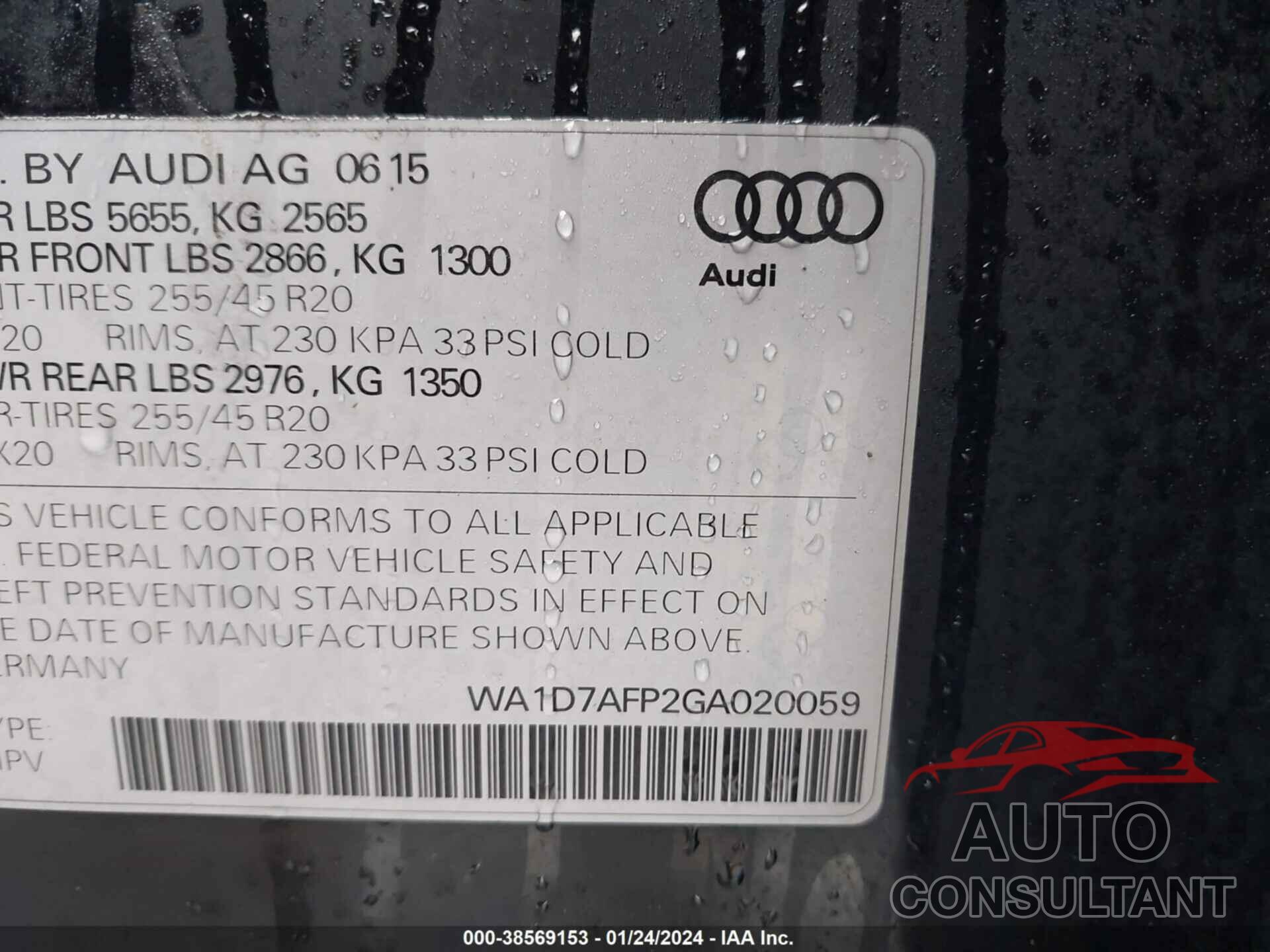 AUDI Q5 2016 - WA1D7AFP2GA020059