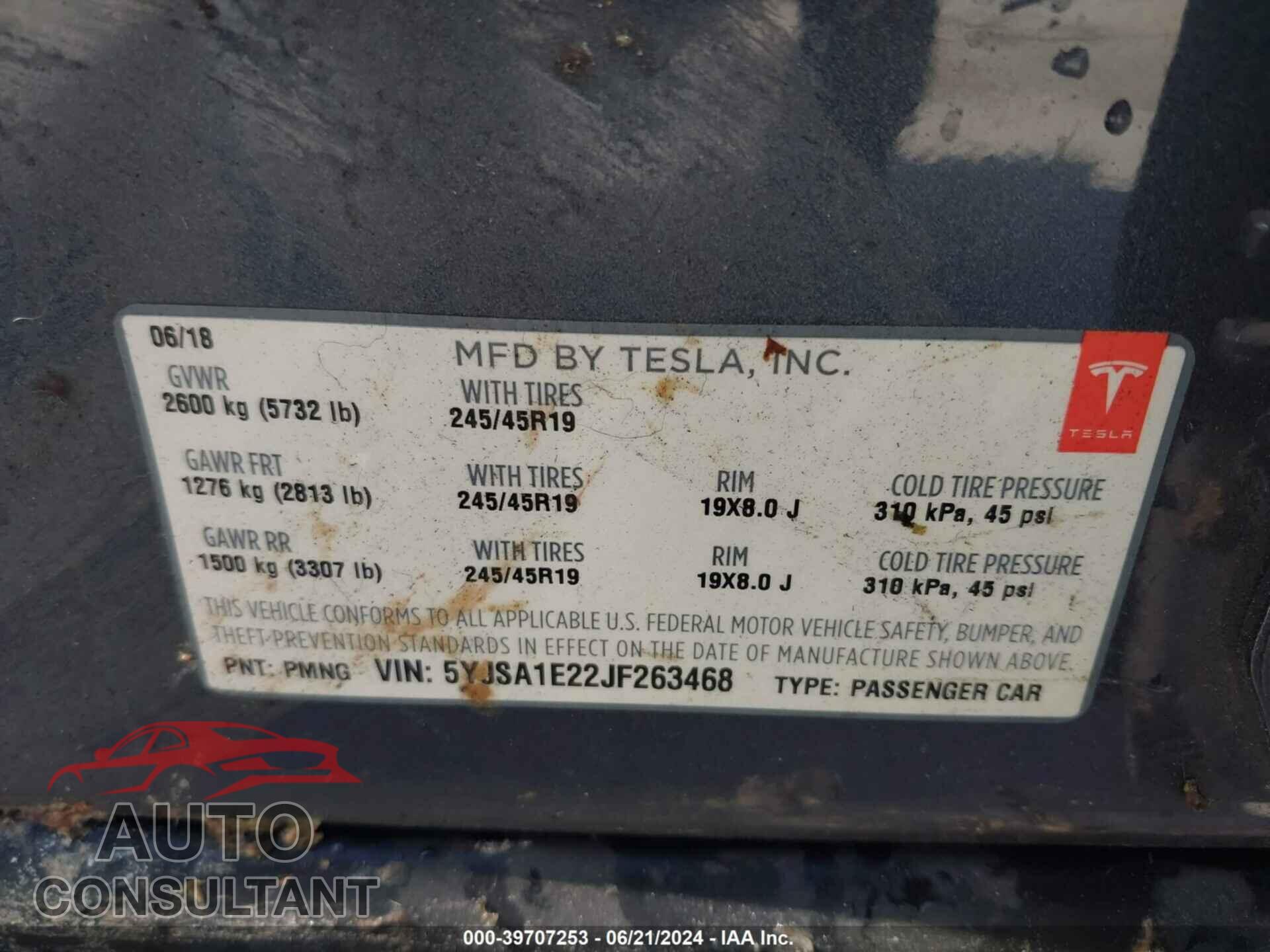 TESLA MODEL S 2018 - 5YJSA1E22JF263468