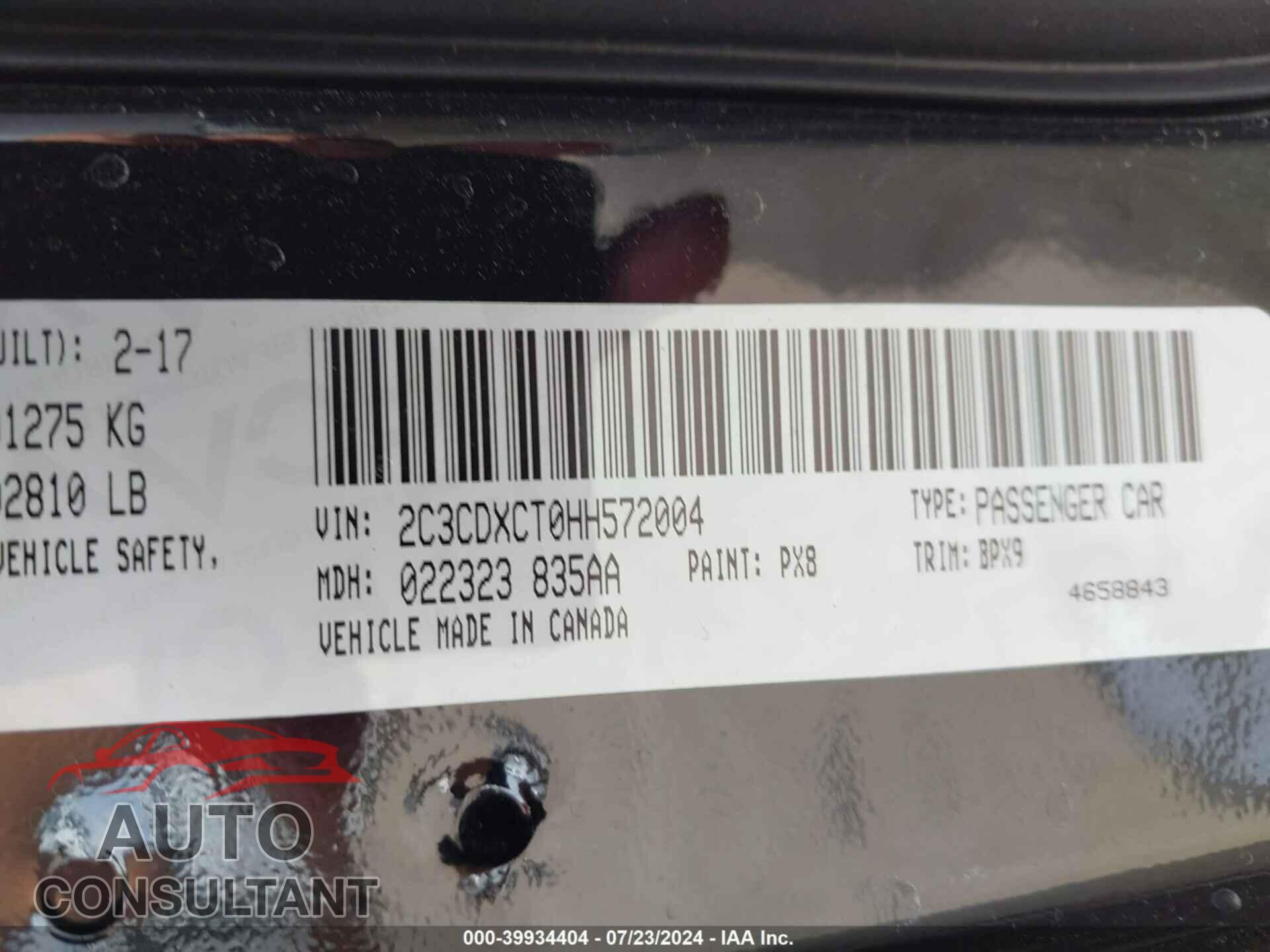 DODGE CHARGER 2017 - 2C3CDXCT0HH572004