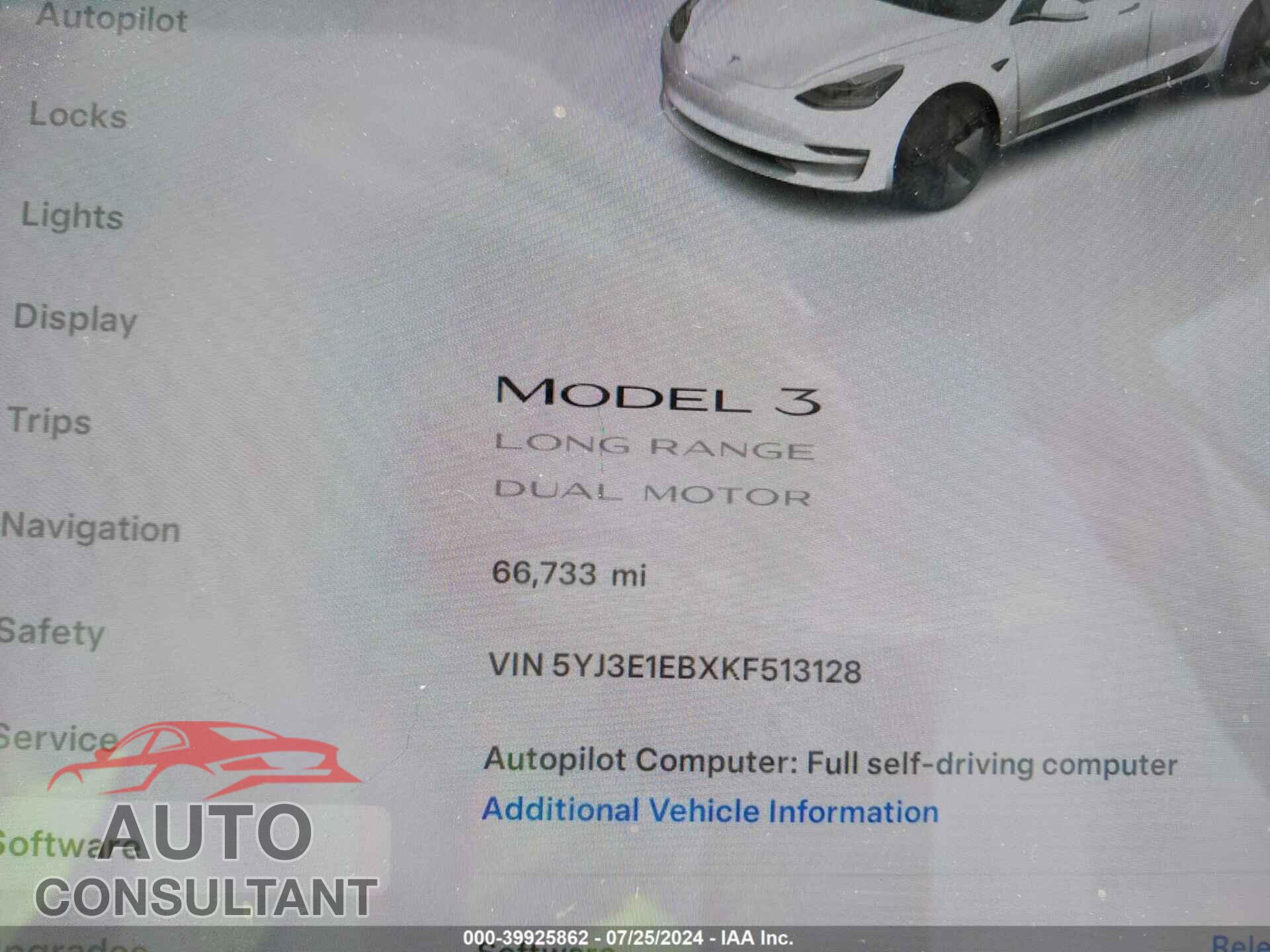 TESLA MODEL 3 2019 - 5YJ3E1EBXKF513128