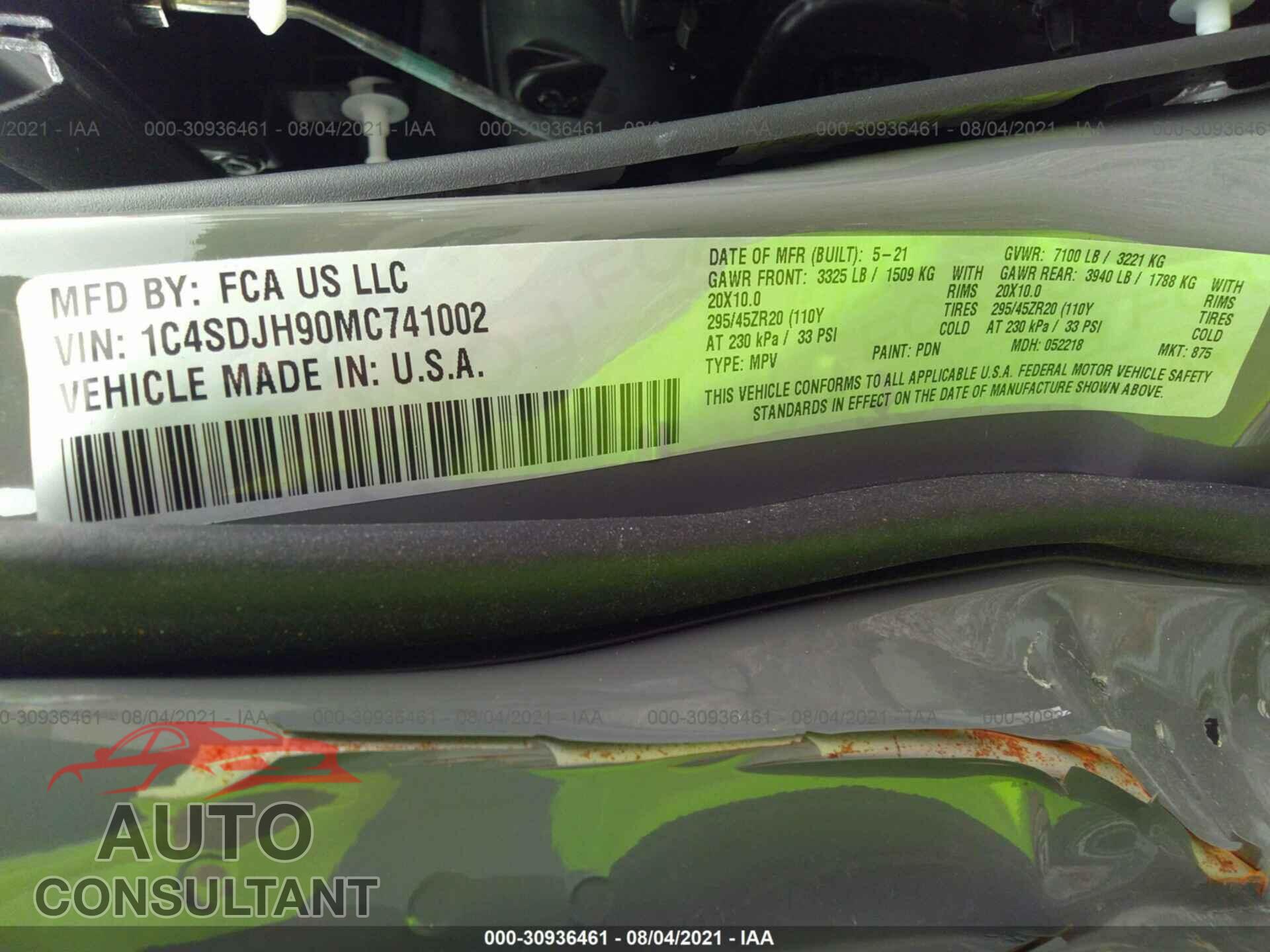 DODGE DURANGO 2021 - 1C4SDJH90MC741002