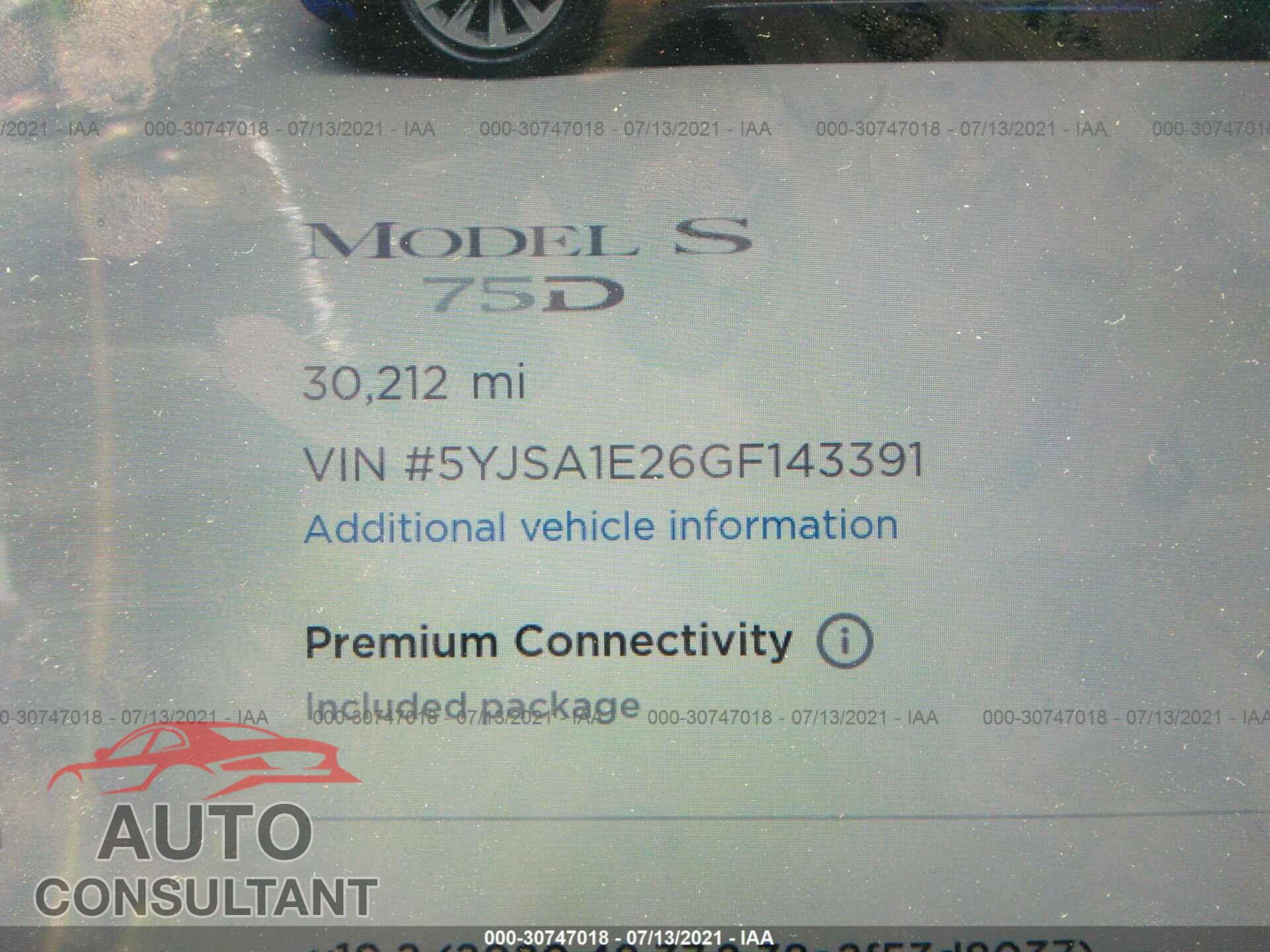 TESLA MODEL S 2016 - 5YJSA1E26GF143391