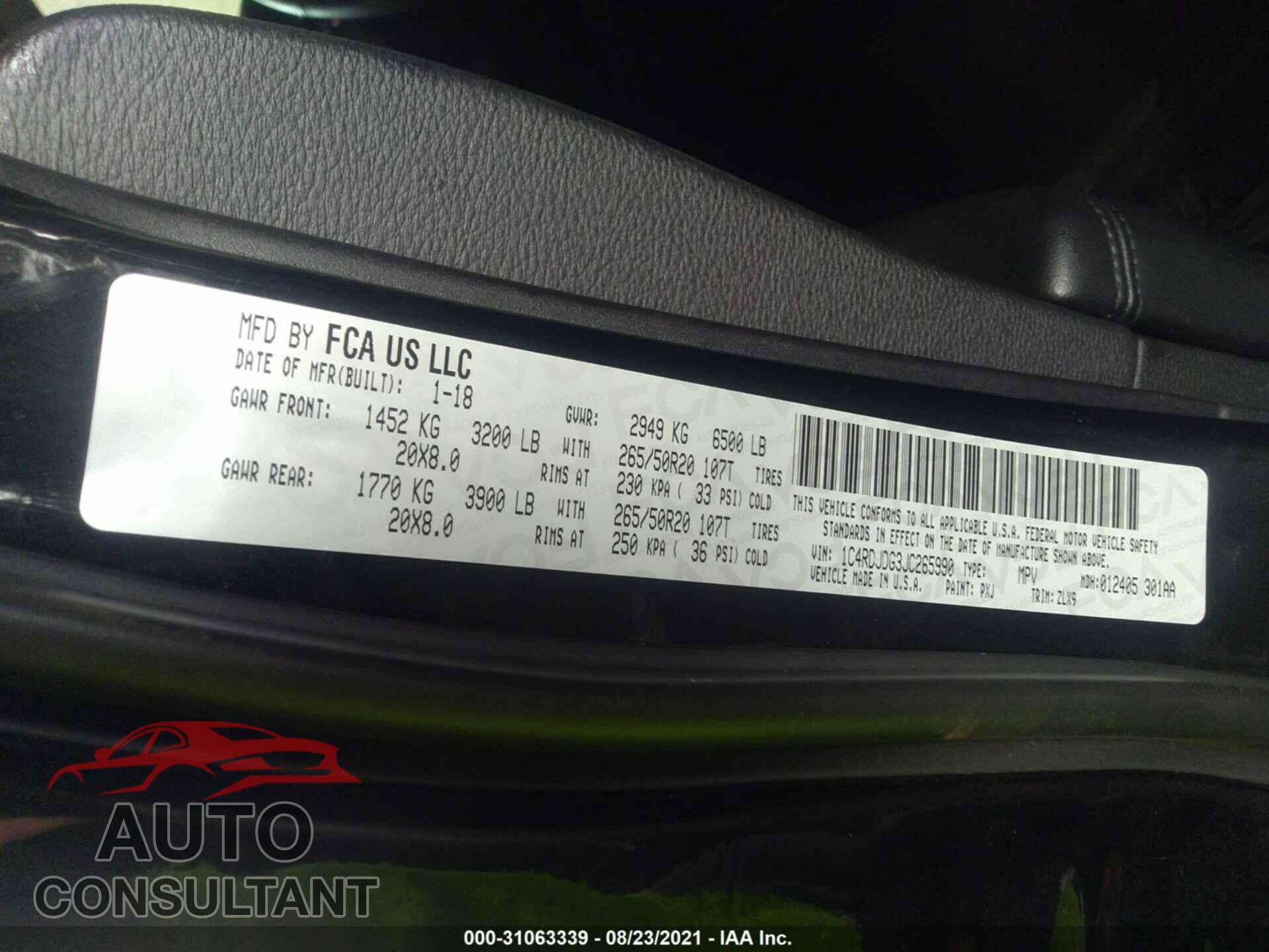 DODGE DURANGO 2018 - 1C4RDJDG3JC265990
