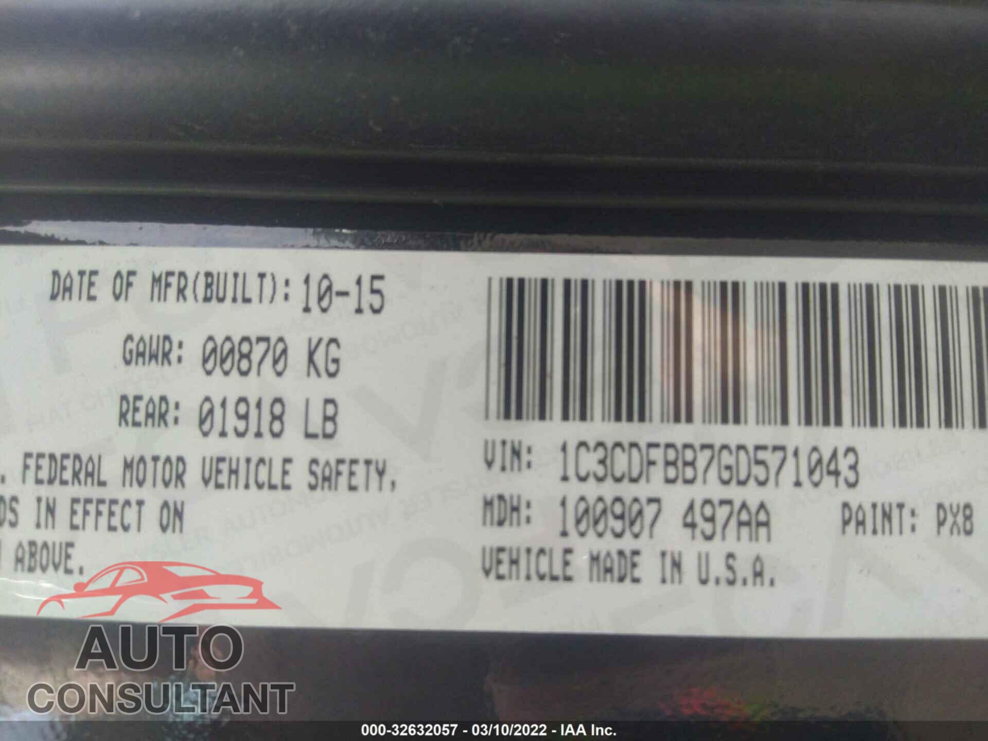 DODGE DART 2016 - 1C3CDFBB7GD571043