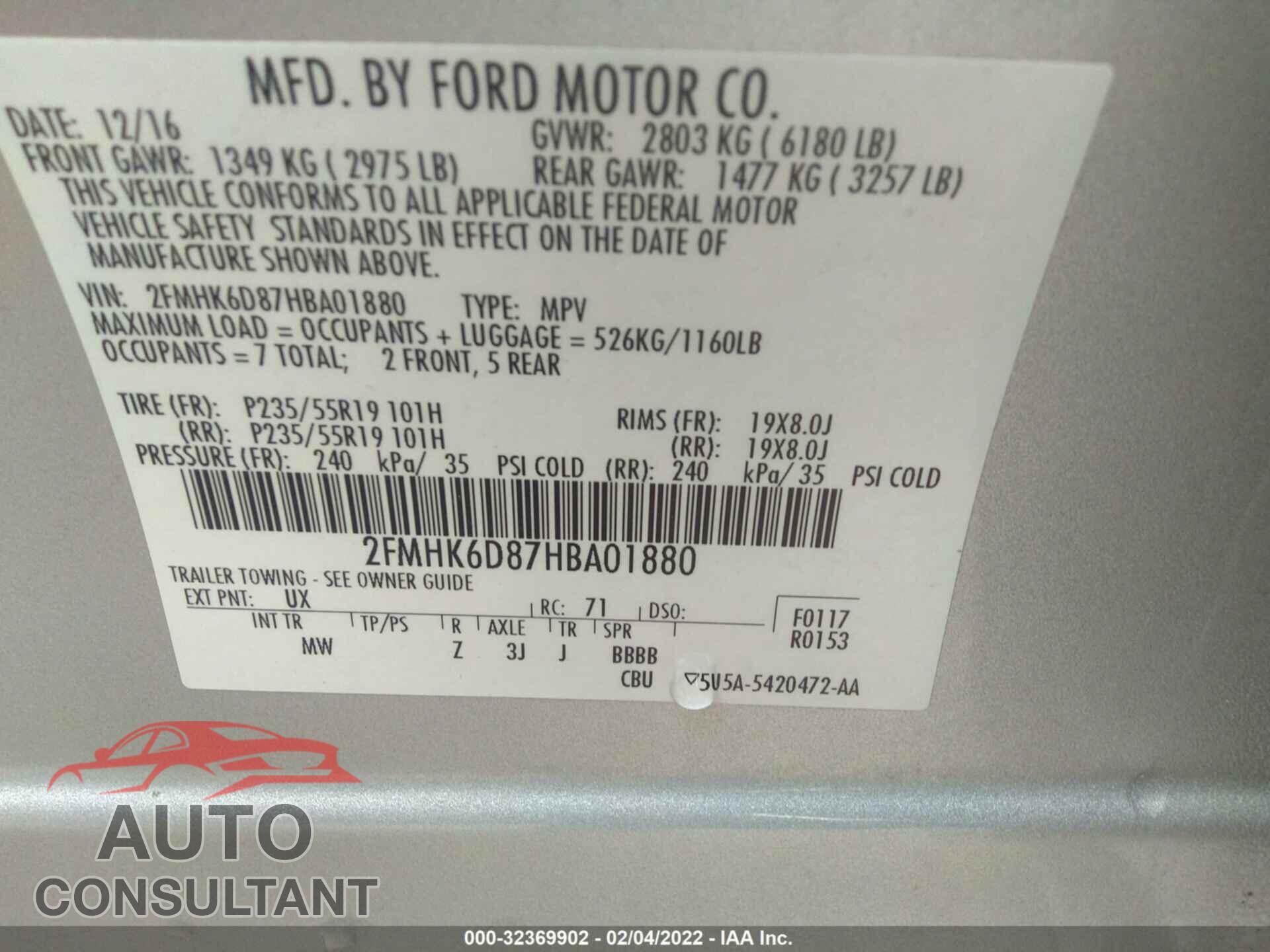FORD FLEX 2017 - 2FMHK6D87HBA01880
