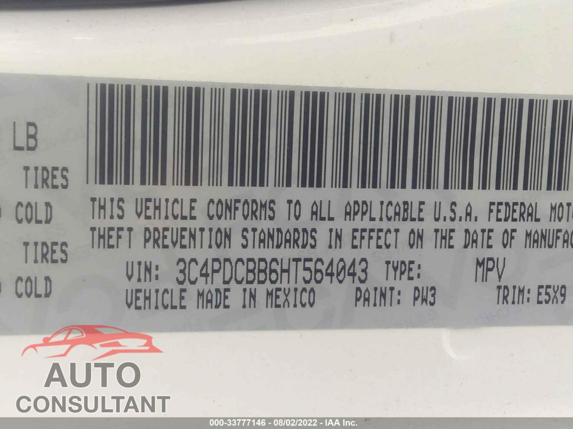 DODGE JOURNEY 2017 - 3C4PDCBB6HT564043