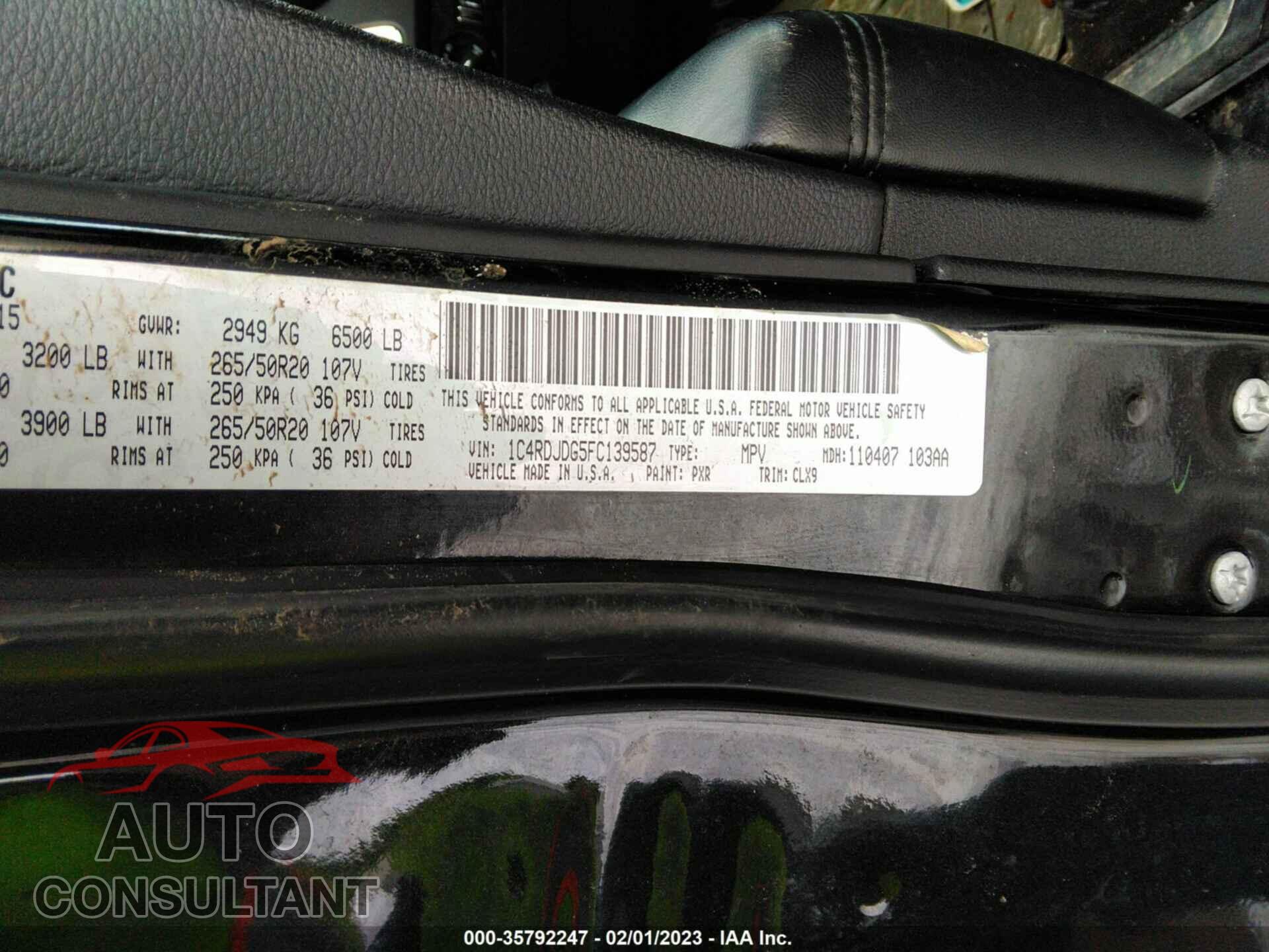 DODGE DURANGO 2015 - 1C4RDJDG5FC139587