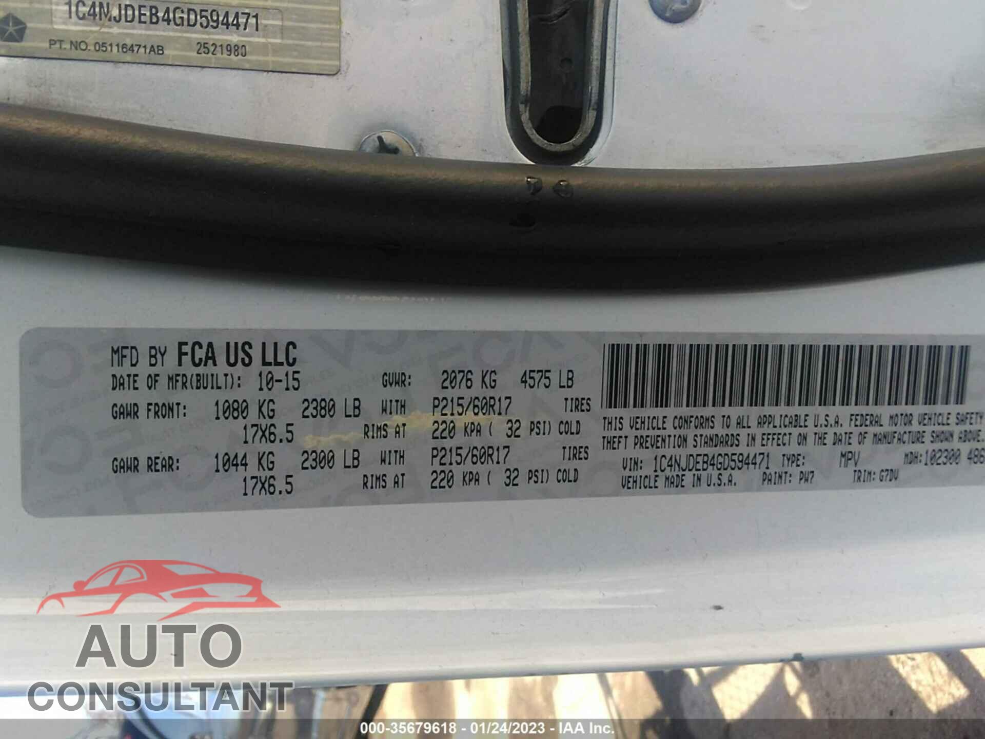 JEEP COMPASS 2016 - 1C4NJDEB4GD594471