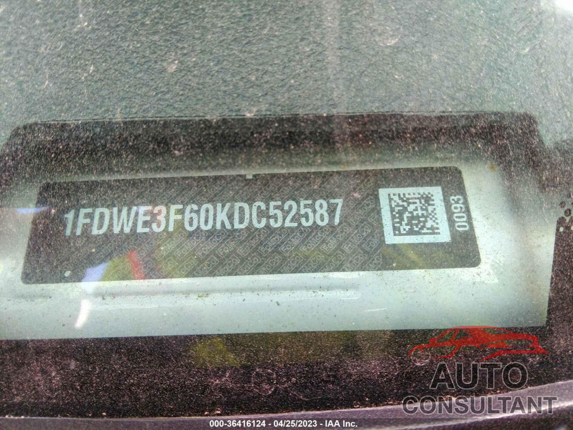 FORD E-SERIES CUTAWAY 2019 - 1FDWE3F60KDC52587