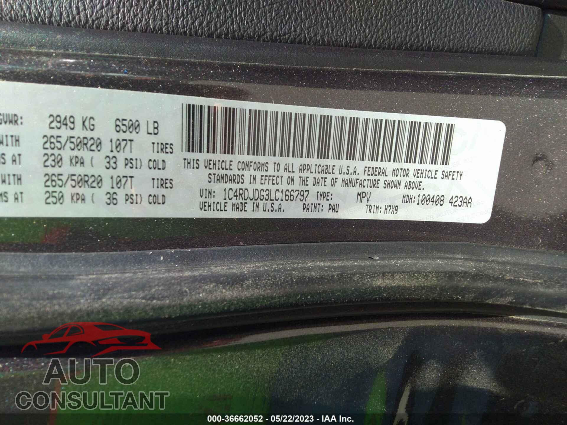 DODGE DURANGO 2020 - 1C4RDJDG3LC166797