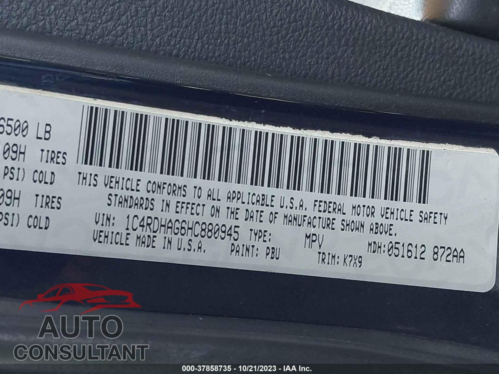 DODGE DURANGO 2017 - 1C4RDHAG6HC880945