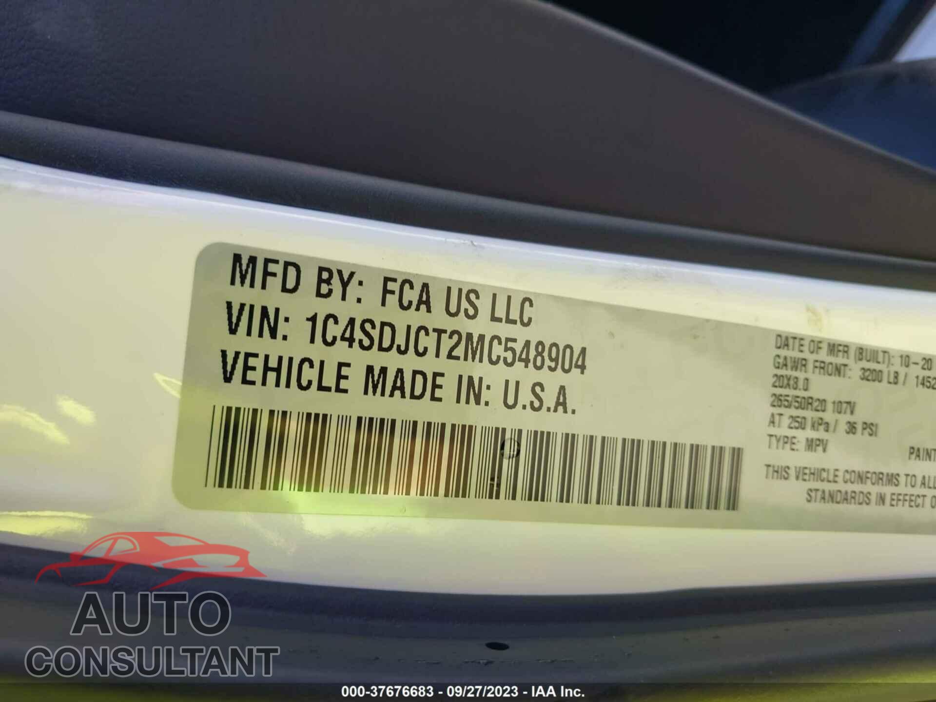DODGE DURANGO 2021 - 1C4SDJCT2MC548904