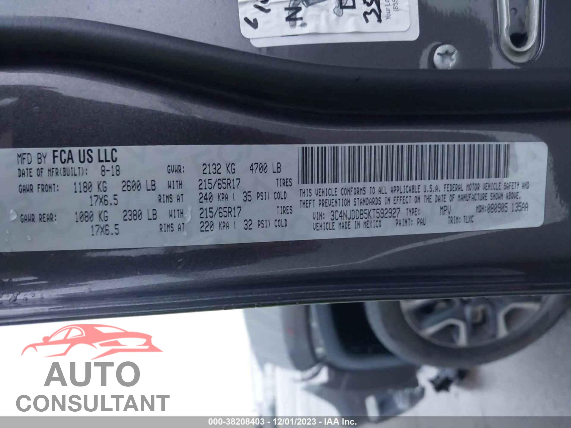 JEEP COMPASS 2019 - 3C4NJDDB5KT592927