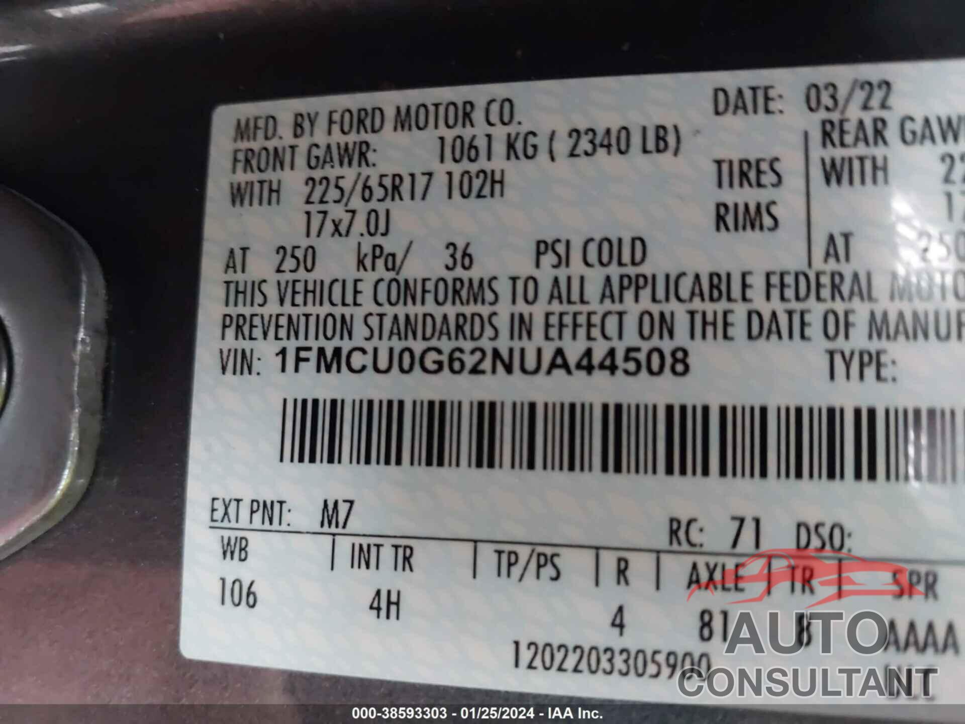 FORD ESCAPE 2022 - 1FMCU0G62NUA44508