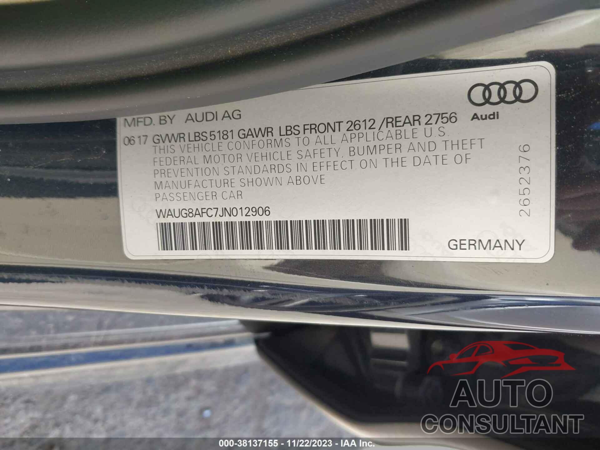 AUDI A6 2018 - WAUG8AFC7JN012906