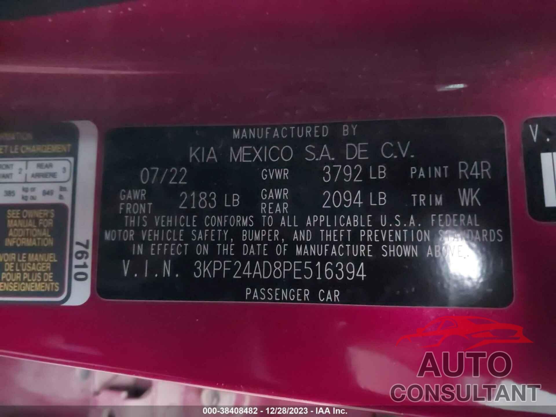 KIA FORTE 2023 - 3KPF24AD8PE516394