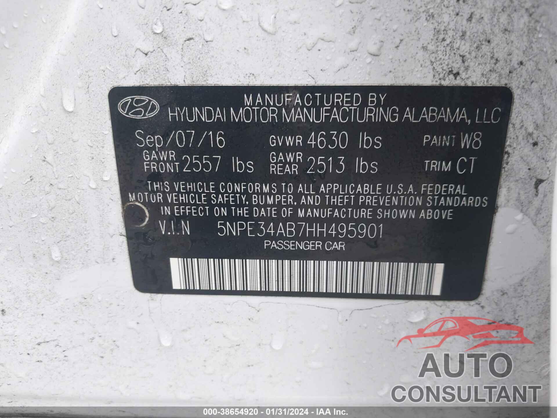 HYUNDAI SONATA 2017 - 5NPE34AB7HH495901