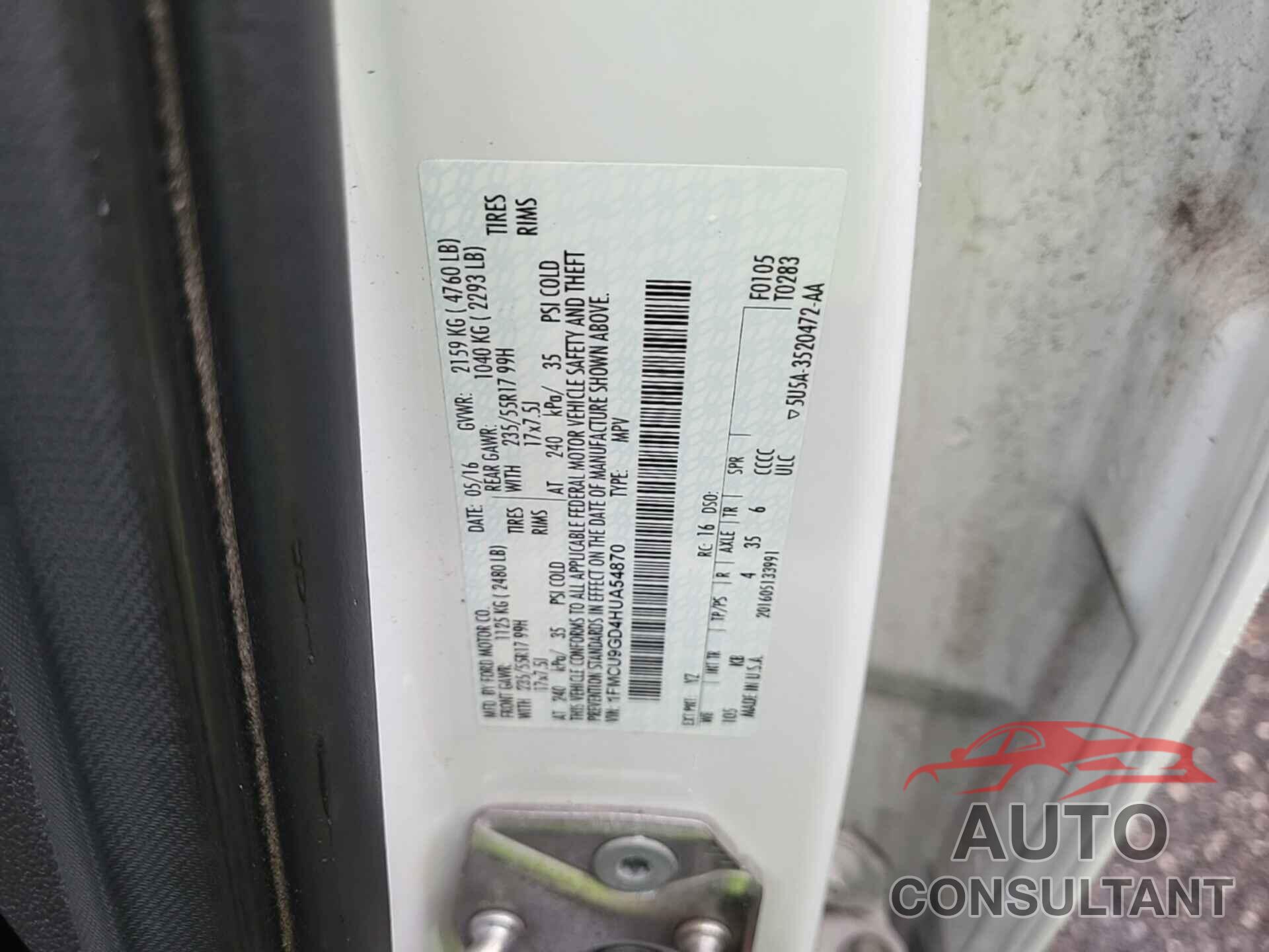 FORD ESCAPE 2017 - 1FMCU9GD4HUA54870