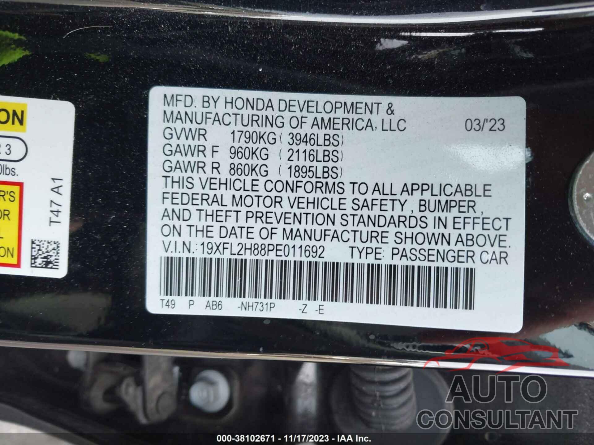 HONDA CIVIC 2023 - 19XFL2H88PE011692