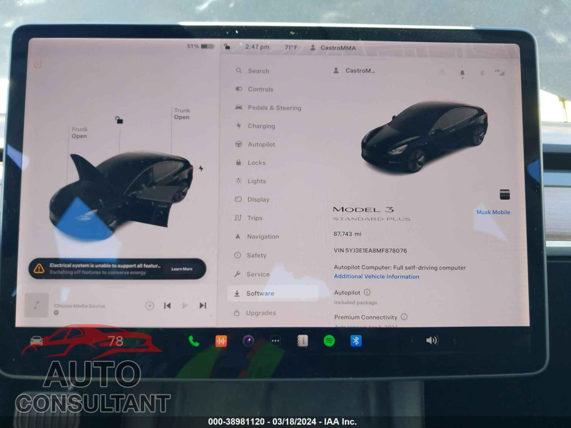 TESLA MODEL 3 2021 - 5YJ3E1EA8MF878076