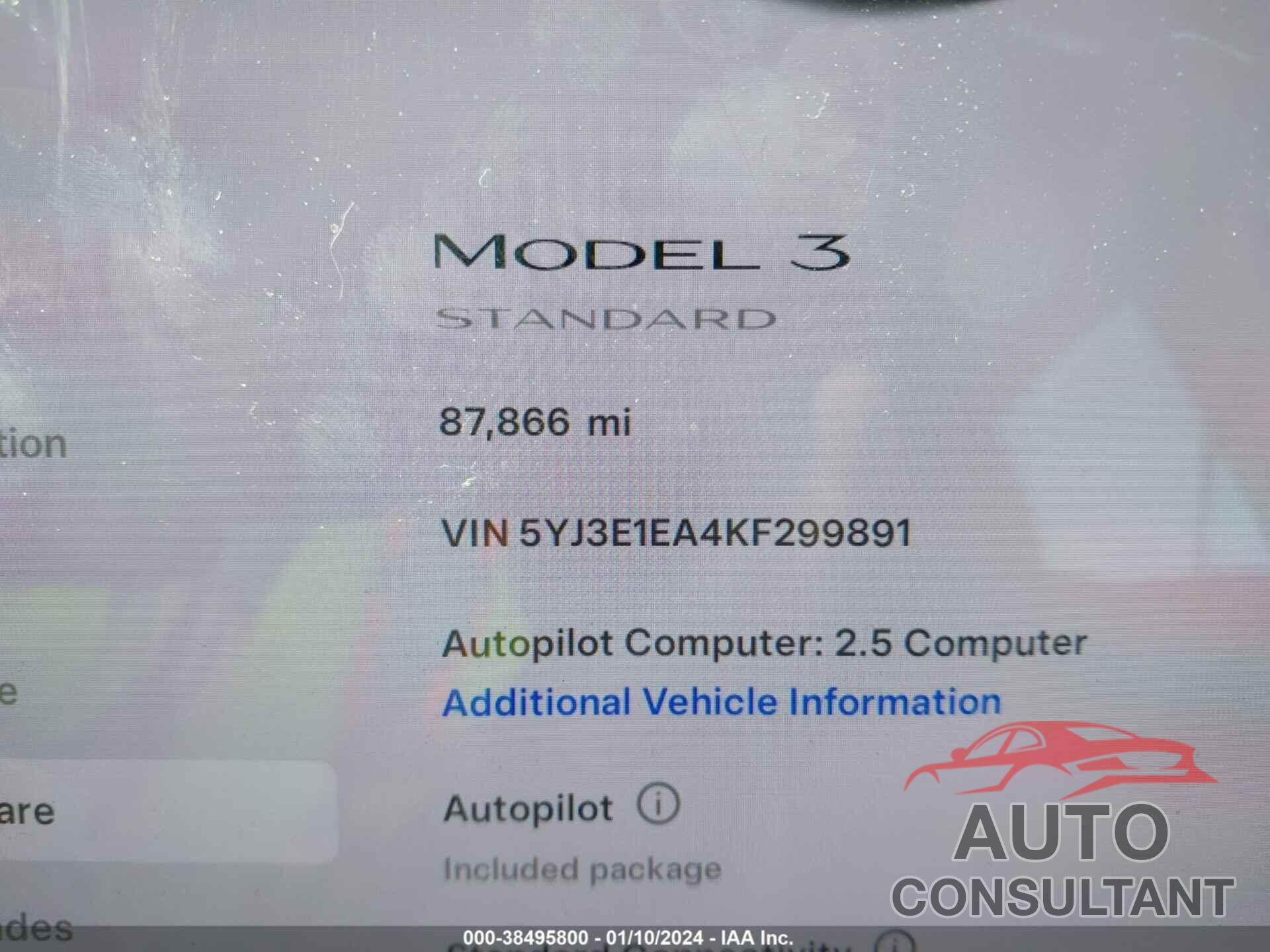 TESLA MODEL 3 2019 - 5YJ3E1EA4KF299891