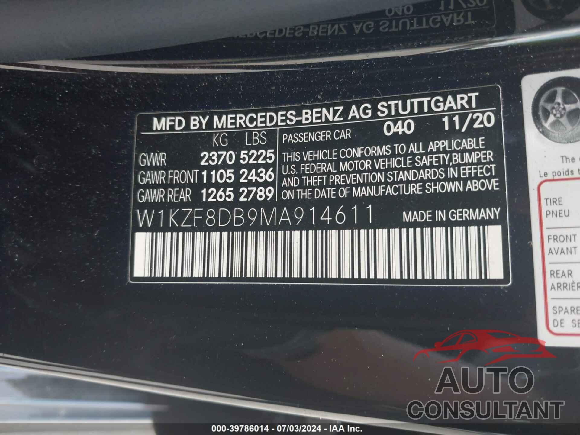 MERCEDES-BENZ E 350 2021 - W1KZF8DB9MA914611