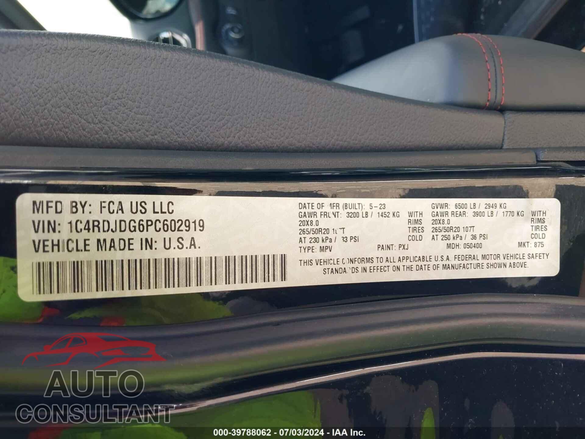DODGE DURANGO 2023 - 1C4RDJDG6PC602919