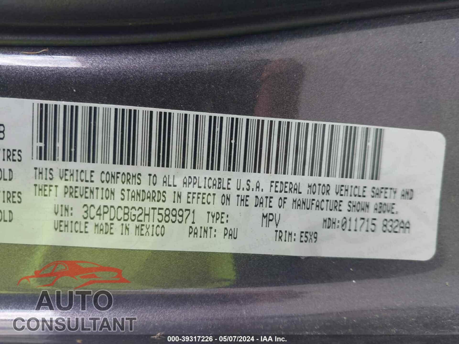 DODGE JOURNEY 2017 - 3C4PDCBG2HT589971