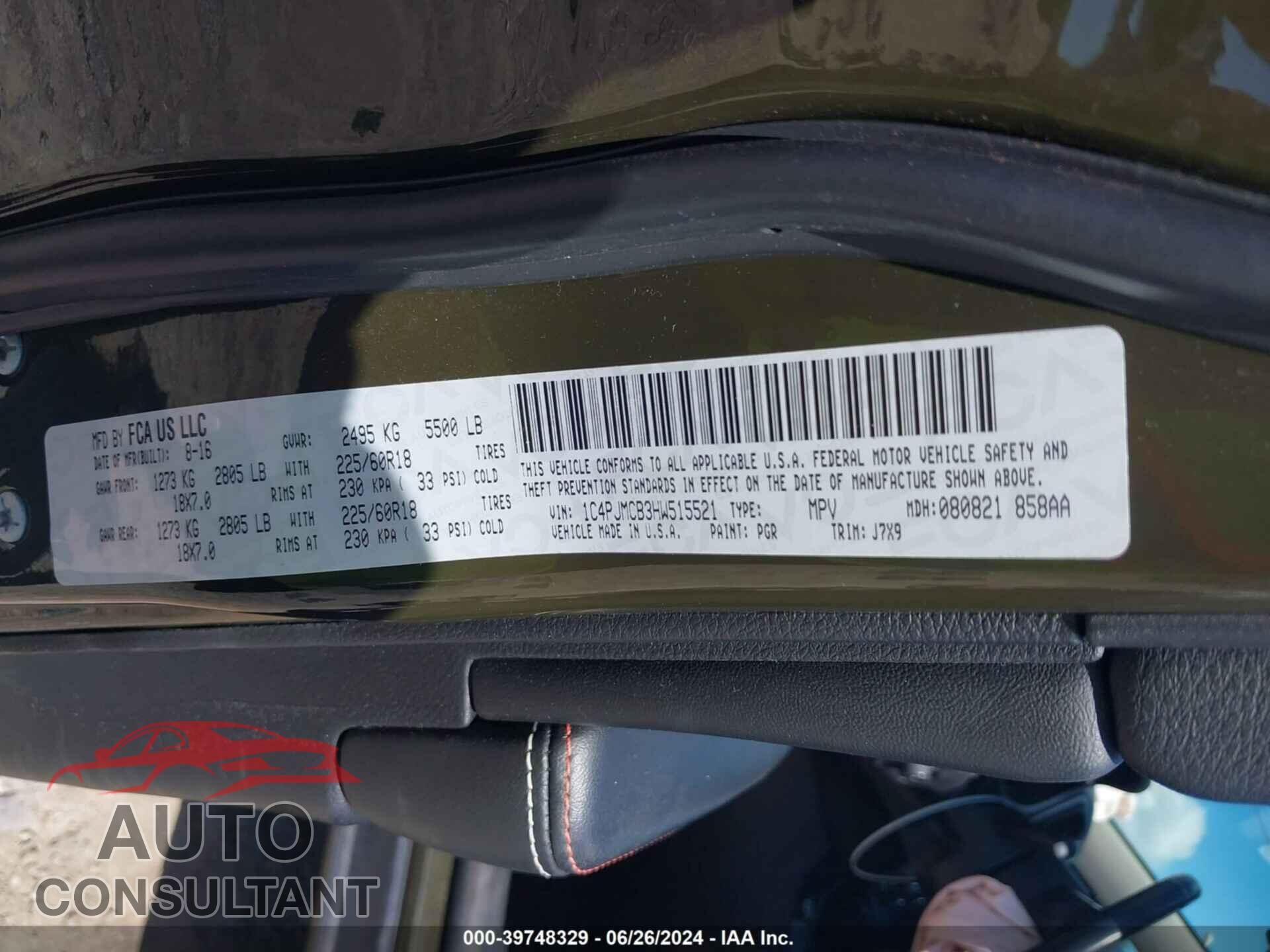 JEEP CHEROKEE 2017 - 1C4PJMCB3HW515521