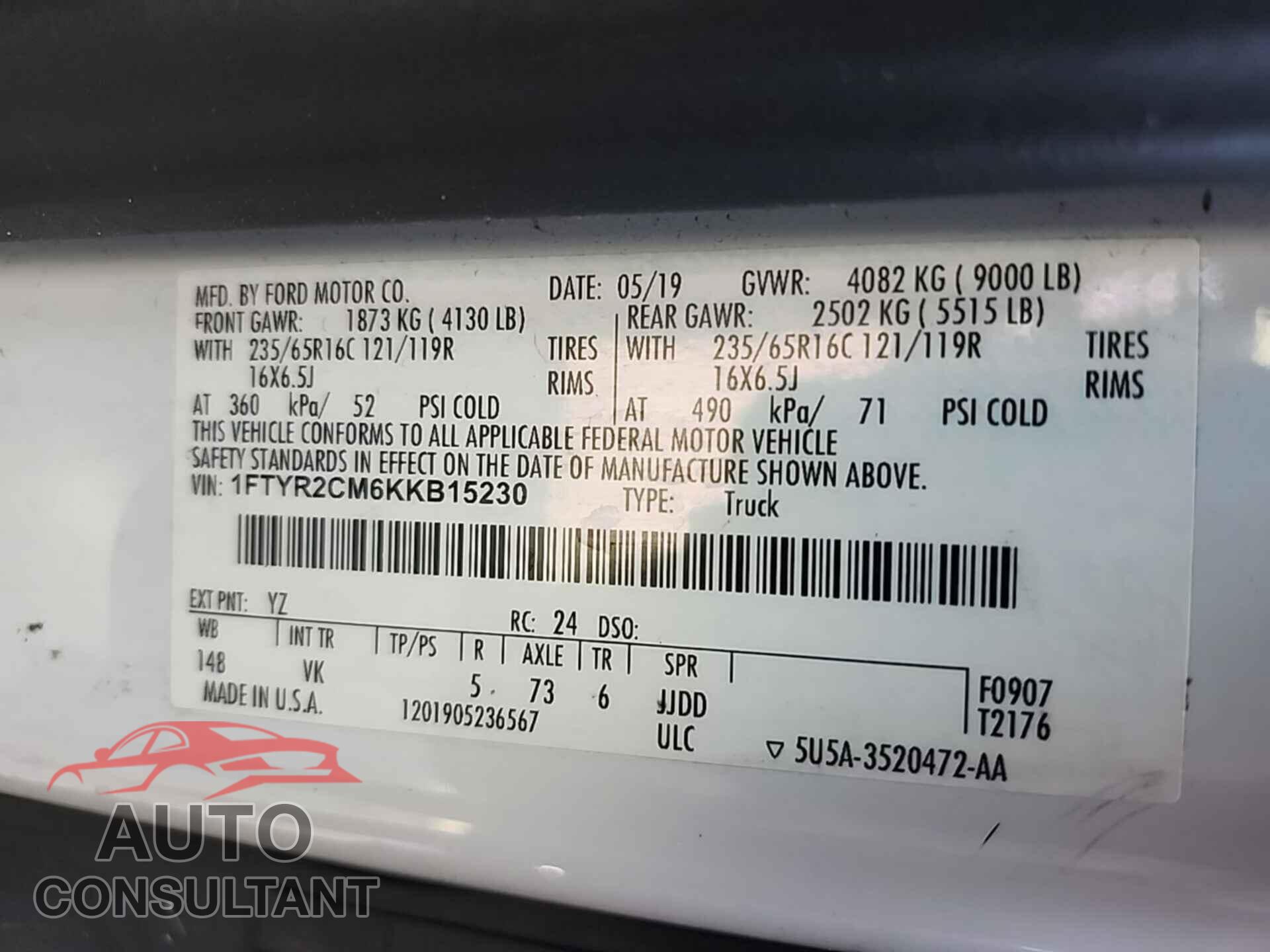 FORD TRANSIT 2019 - 1FTYR2CM6KKB15230