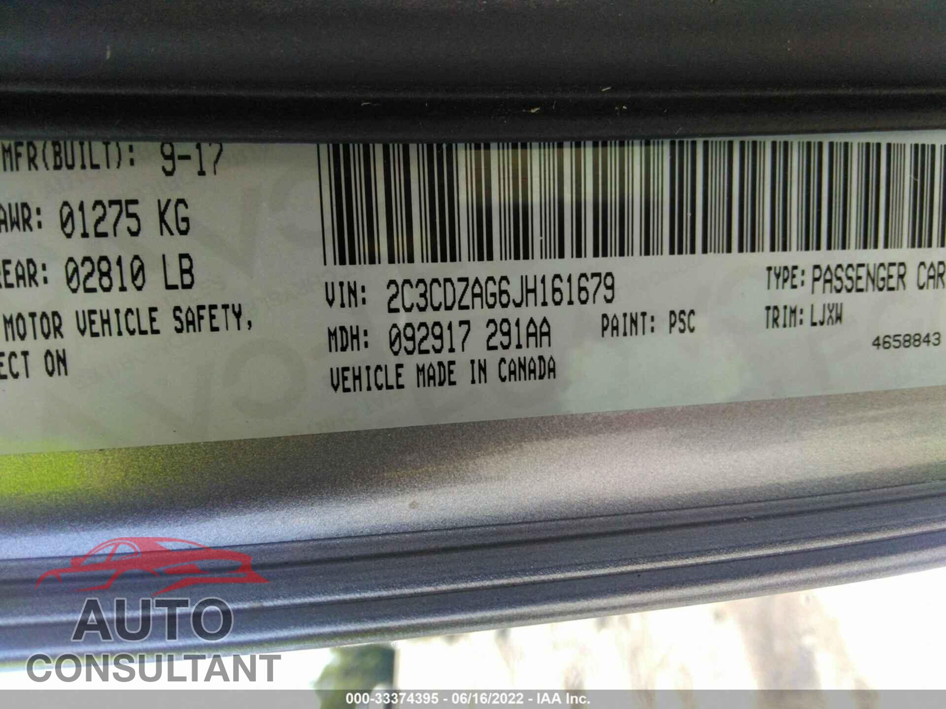 DODGE CHALLENGER 2018 - 2C3CDZAG6JH161679